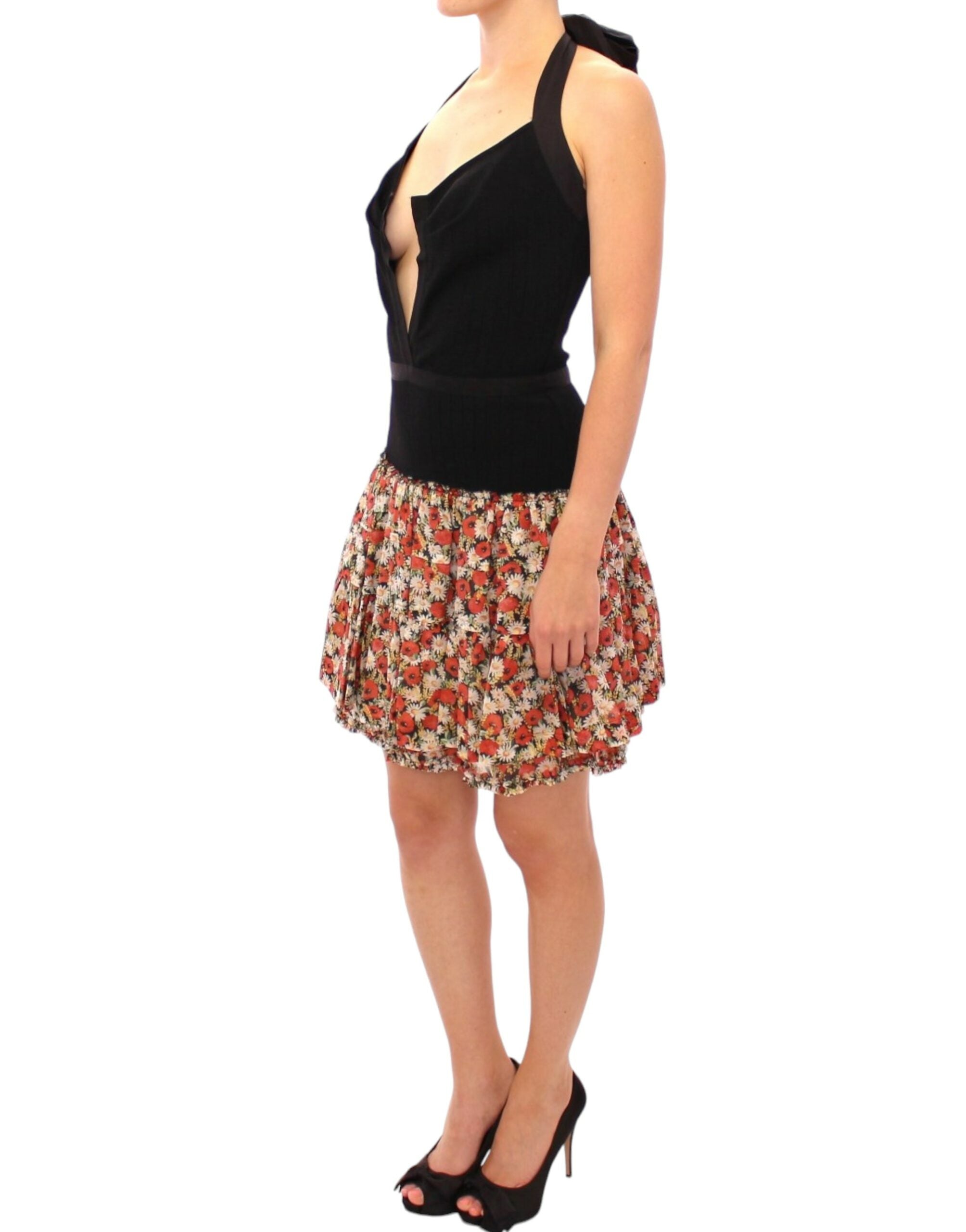 Dolce &amp; Gabbana Elegantes Neckholder-Ballerina-Kleid mit Blumenmuster