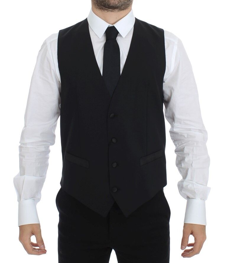 Dolce &amp; Gabbana Elegante schwarze Weste aus Seide und Wolle