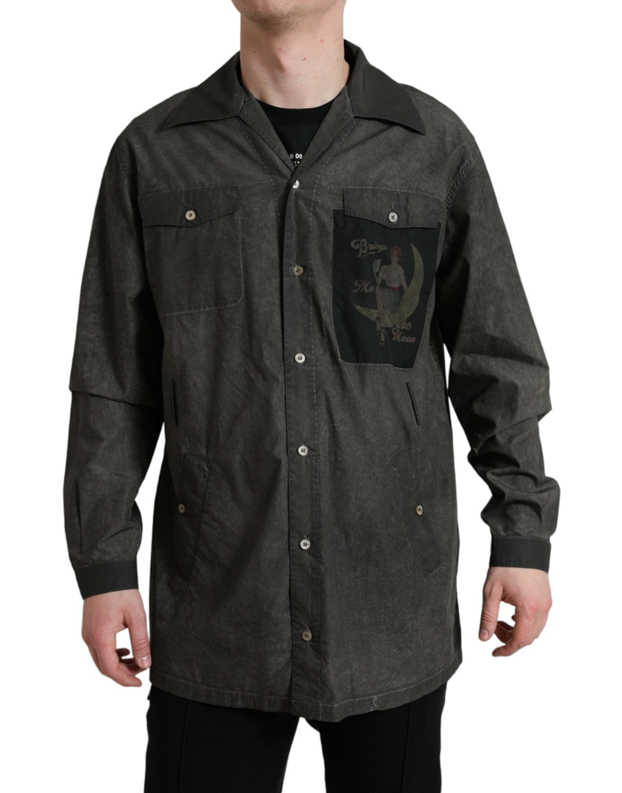 Dolce &amp; Gabbana Elegantes dunkelgraues Button-Down-Hemd aus Baumwolle