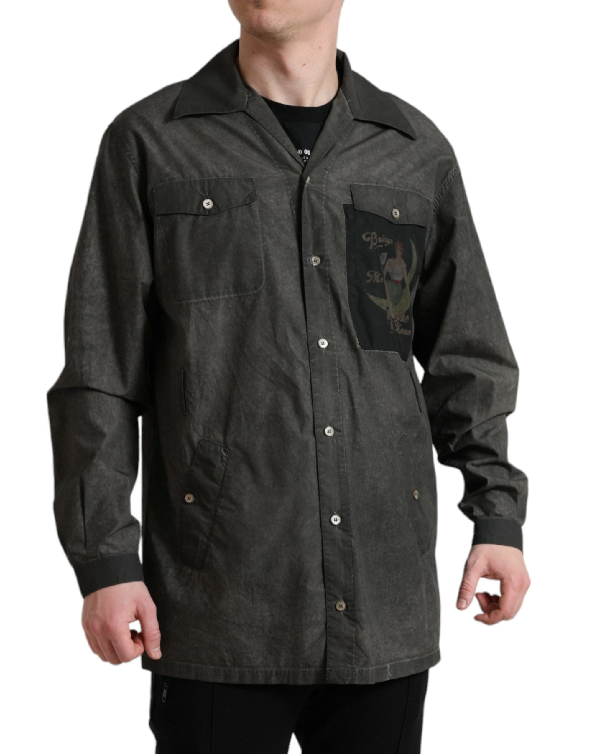 Dolce &amp; Gabbana Elegantes dunkelgraues Button-Down-Hemd aus Baumwolle