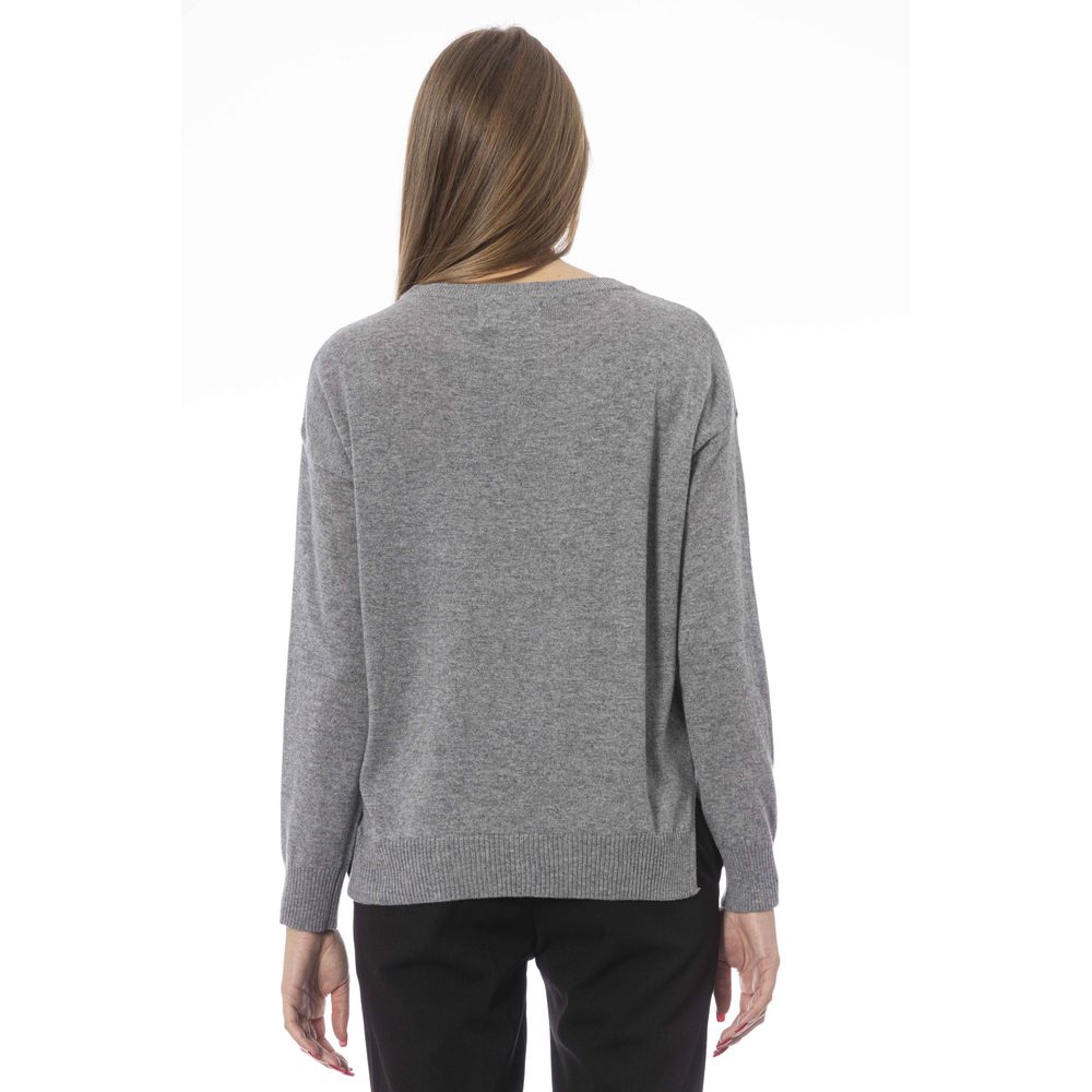Baldinini Trend Grauer Wollpullover für Damen