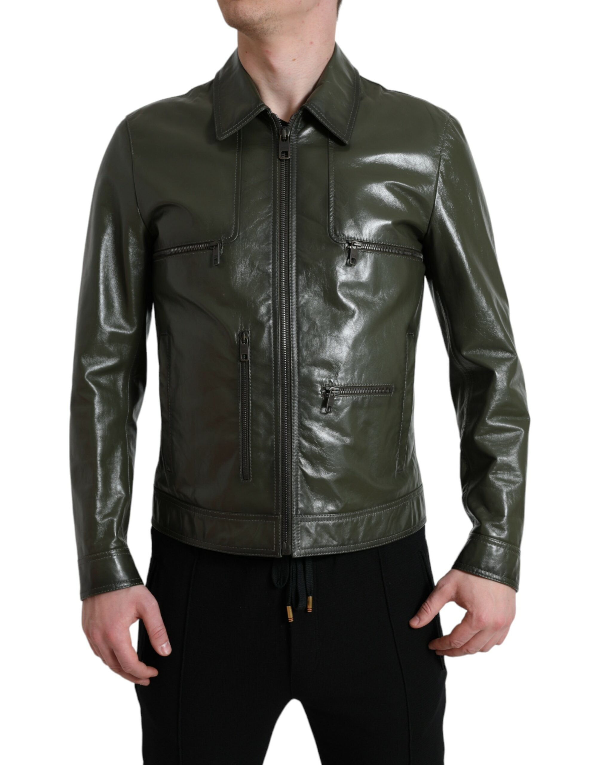 Jachetă biker din piele Dolce &amp; Gabbana Elegance Emerald