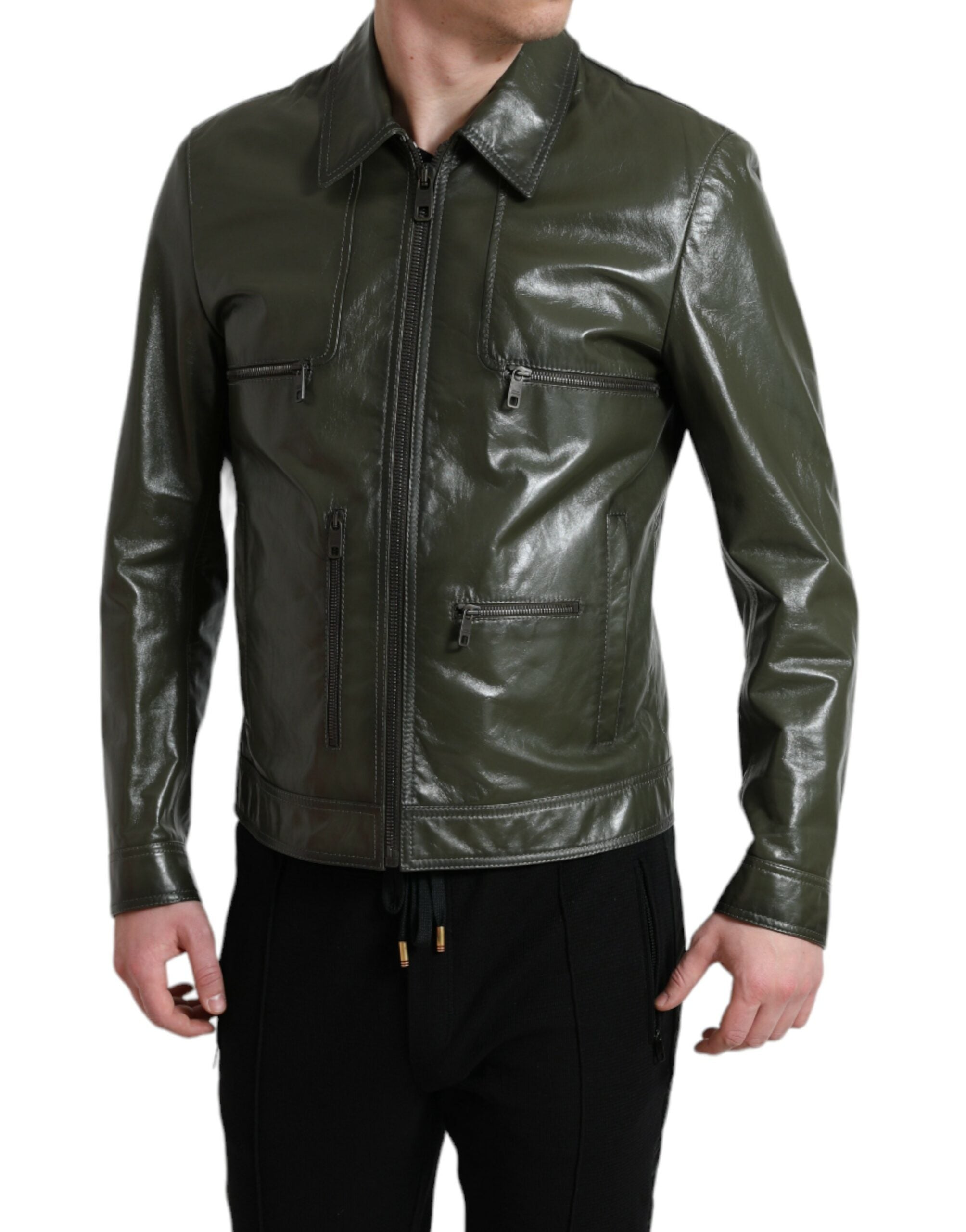 Jachetă biker din piele Dolce &amp; Gabbana Elegance Emerald