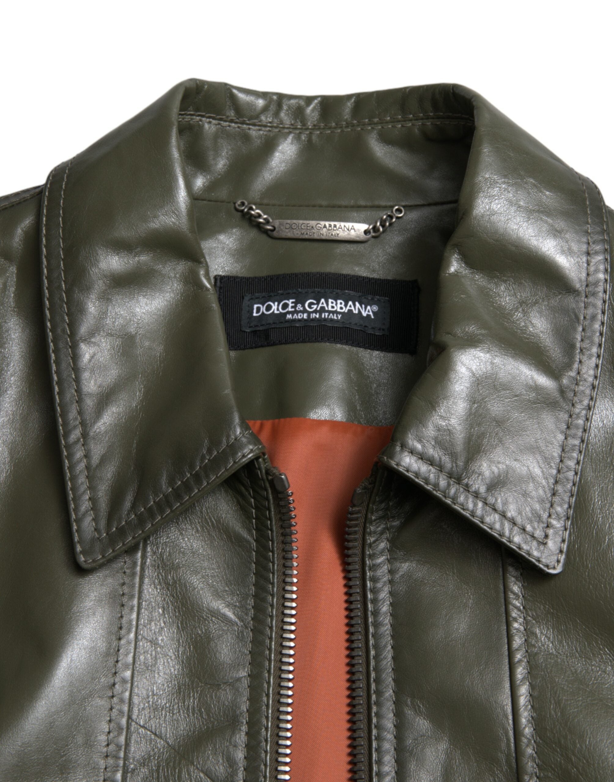 Jachetă biker din piele Dolce &amp; Gabbana Elegance Emerald