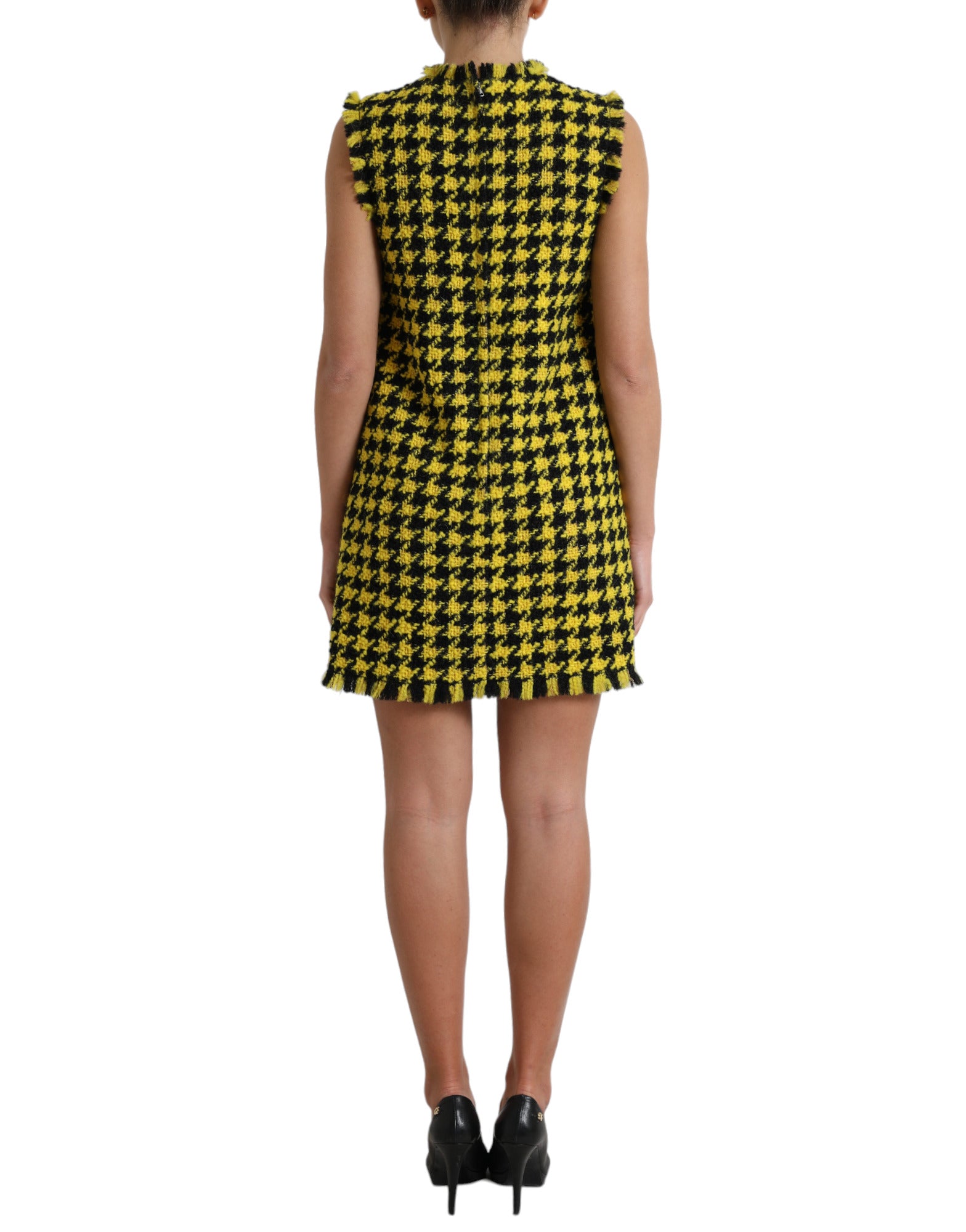 Fustă mini galbenă elegantă tricotată cu model Houndstooth de la Dolce &amp; Gabbana