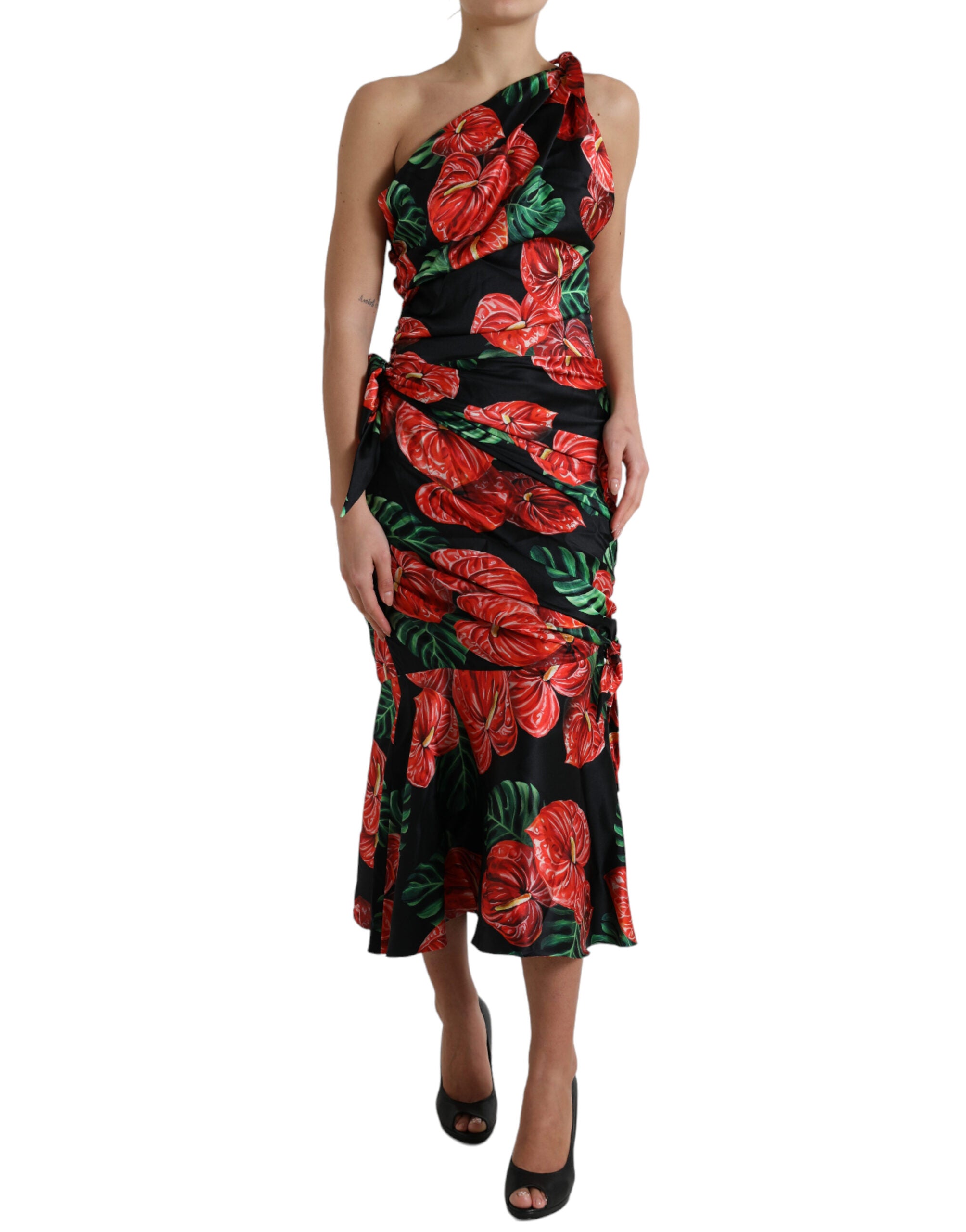 Rochie Dolce &amp; Gabbana Tropical Elegance cu drapare din mătase