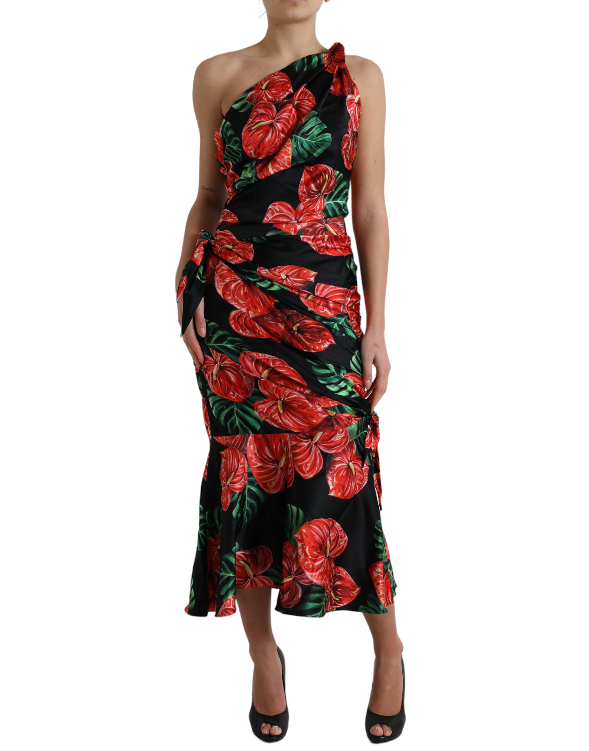 Rochie Dolce &amp; Gabbana Tropical Elegance cu drapare din mătase
