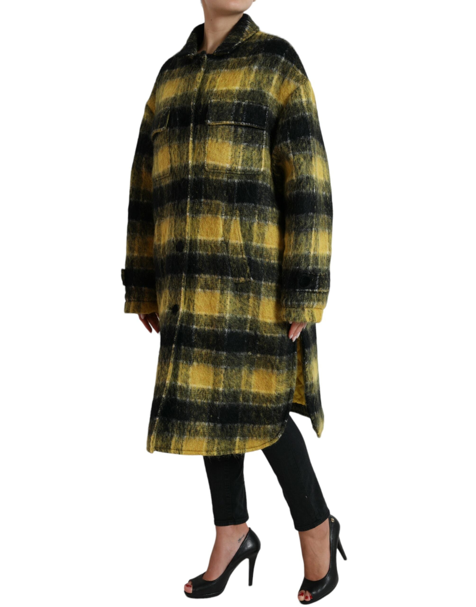 Dolce &amp; Gabbana Schicker, karierter, langer Mantel in Sonnengelb