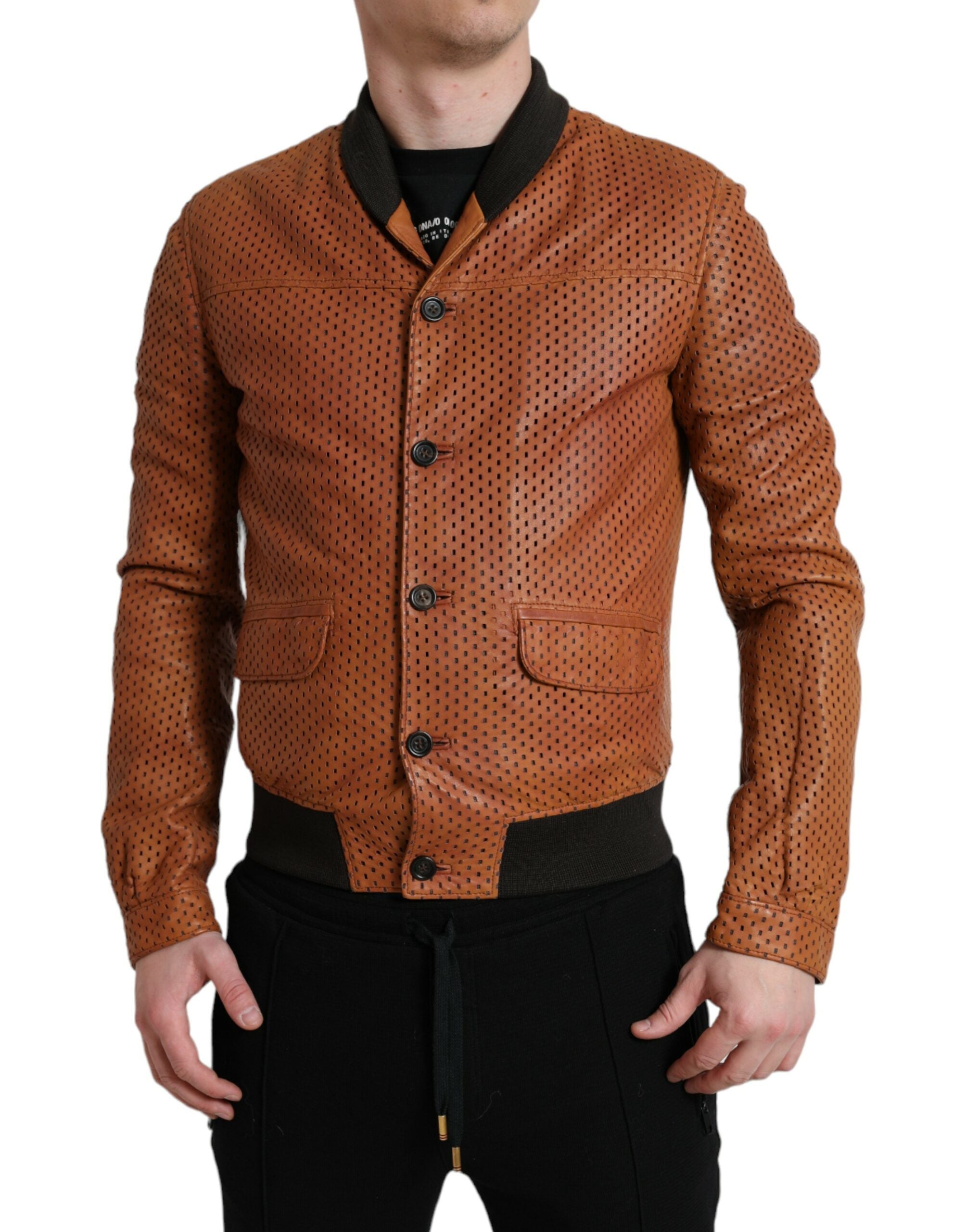 Dolce &amp; Gabbana Elegante perforierte Bomberjacke aus Leder