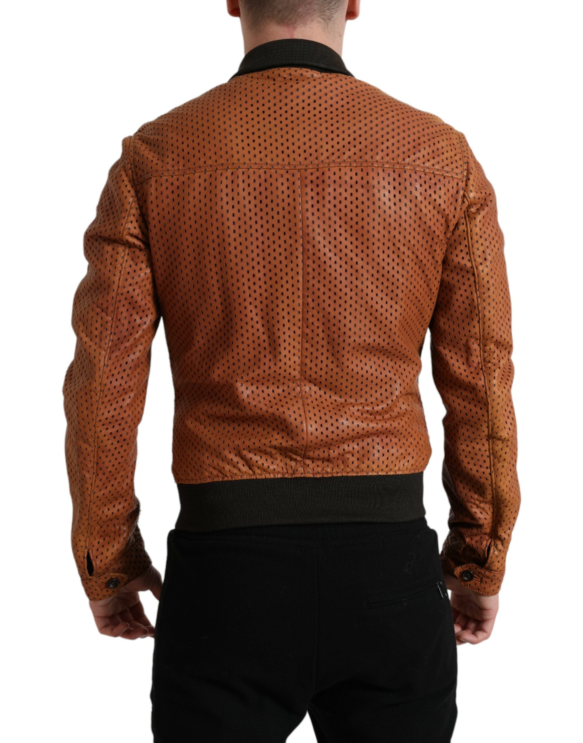 Dolce &amp; Gabbana Elegante perforierte Bomberjacke aus Leder