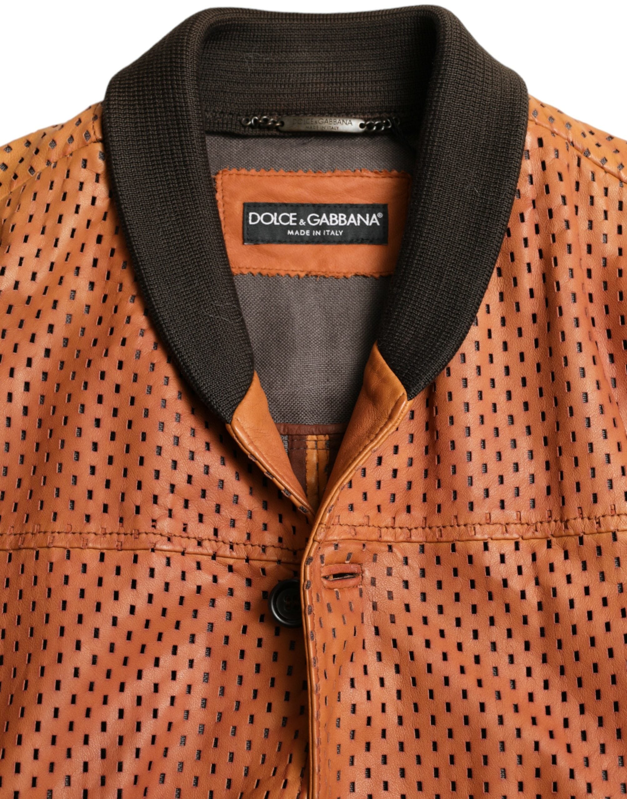 Dolce &amp; Gabbana Elegante perforierte Bomberjacke aus Leder