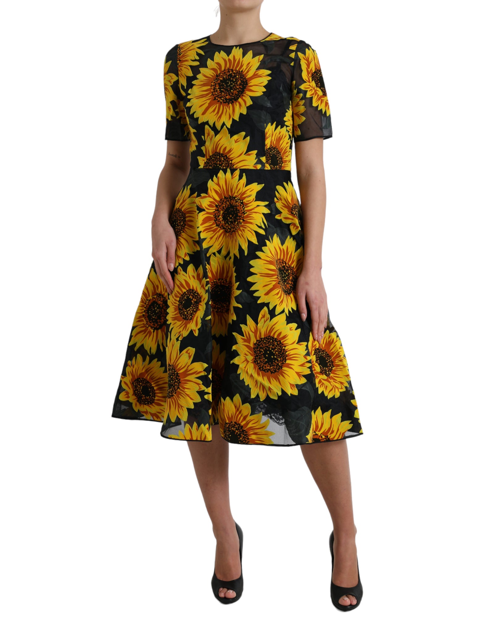 Rochie midi cu imprimeu floral Dolce &amp; Gabbana, model varatic, linie A