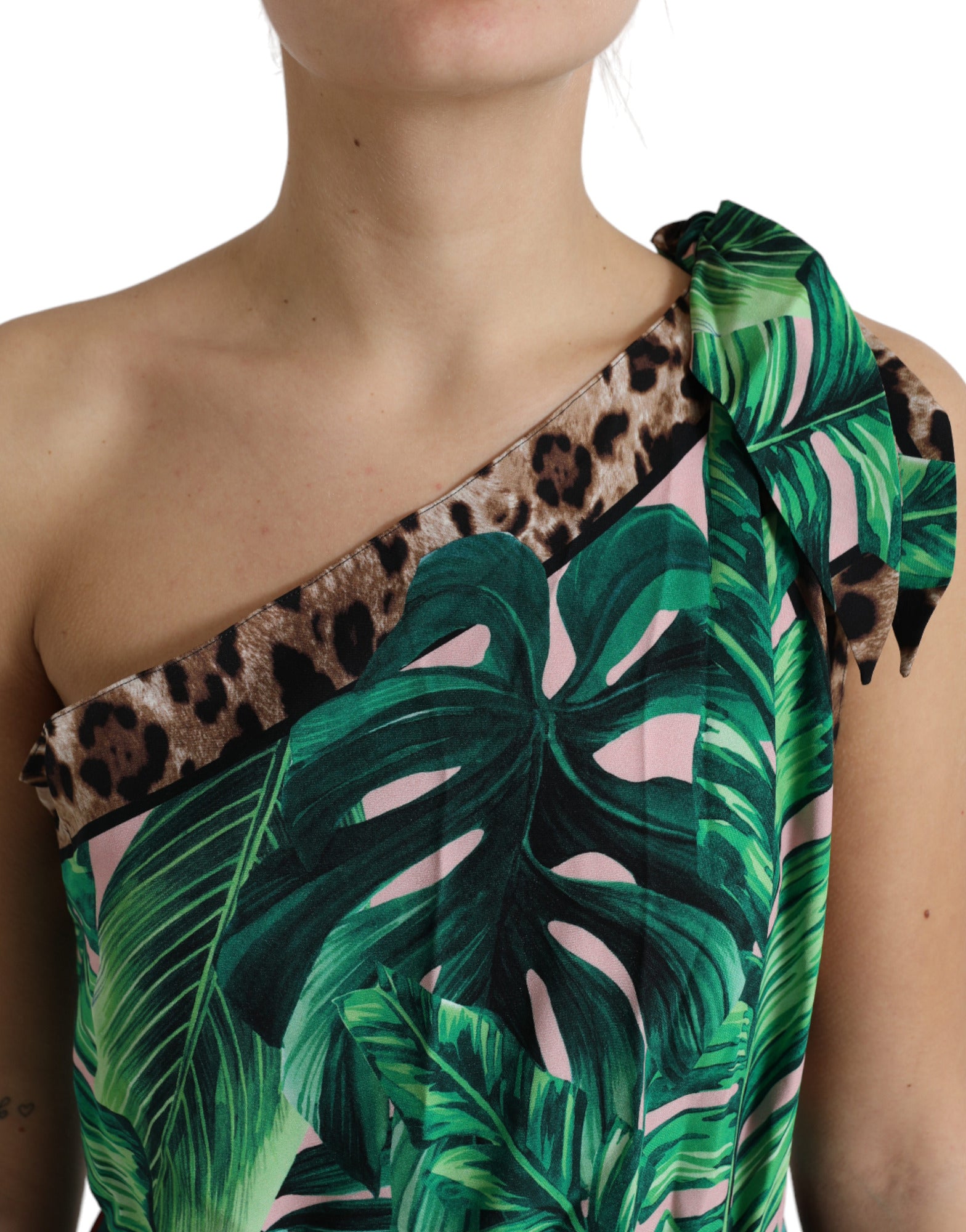 Rochie Dolce &amp; Gabbana cu imprimeu tropical Jungle și un umăr