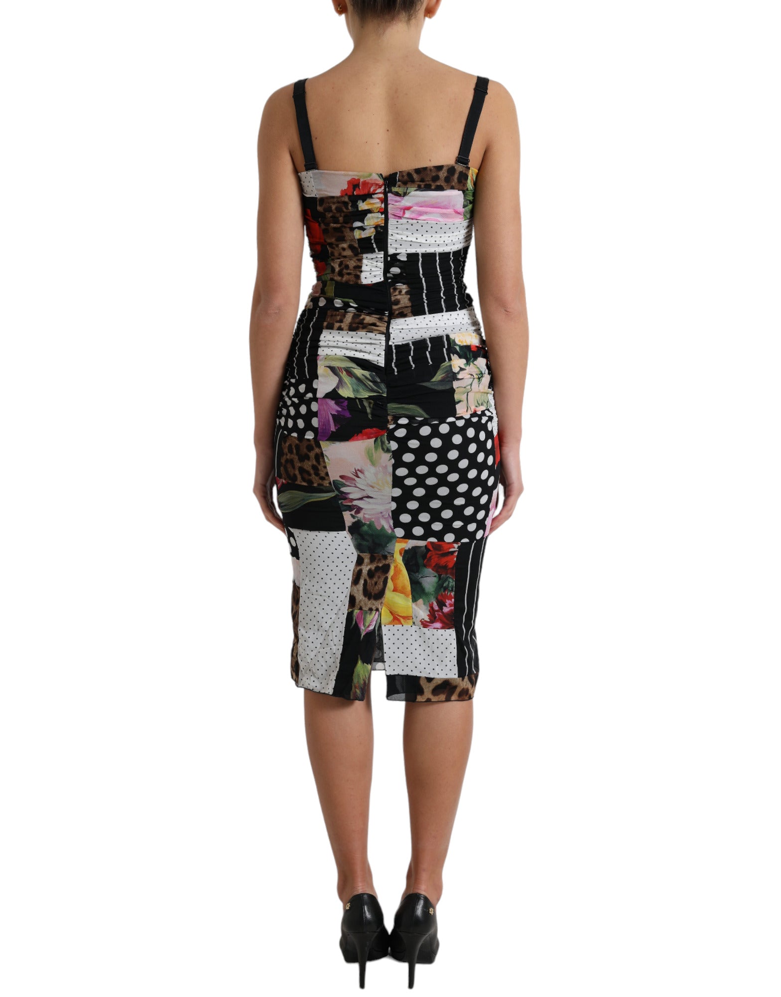 Rochie midi elegantă din mătase cu imprimeu petic Dolce &amp; Gabbana