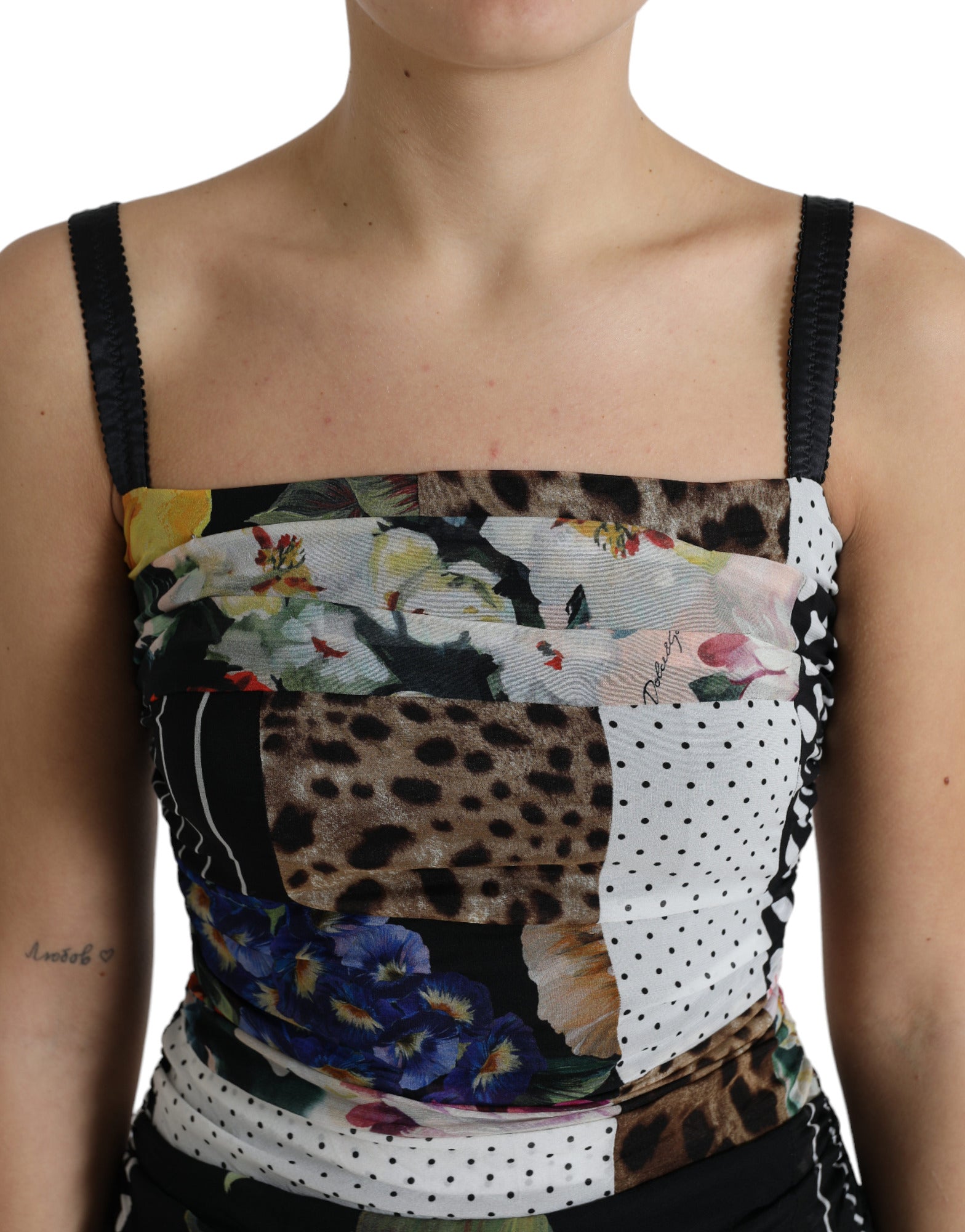 Rochie midi elegantă din mătase cu imprimeu petic Dolce &amp; Gabbana