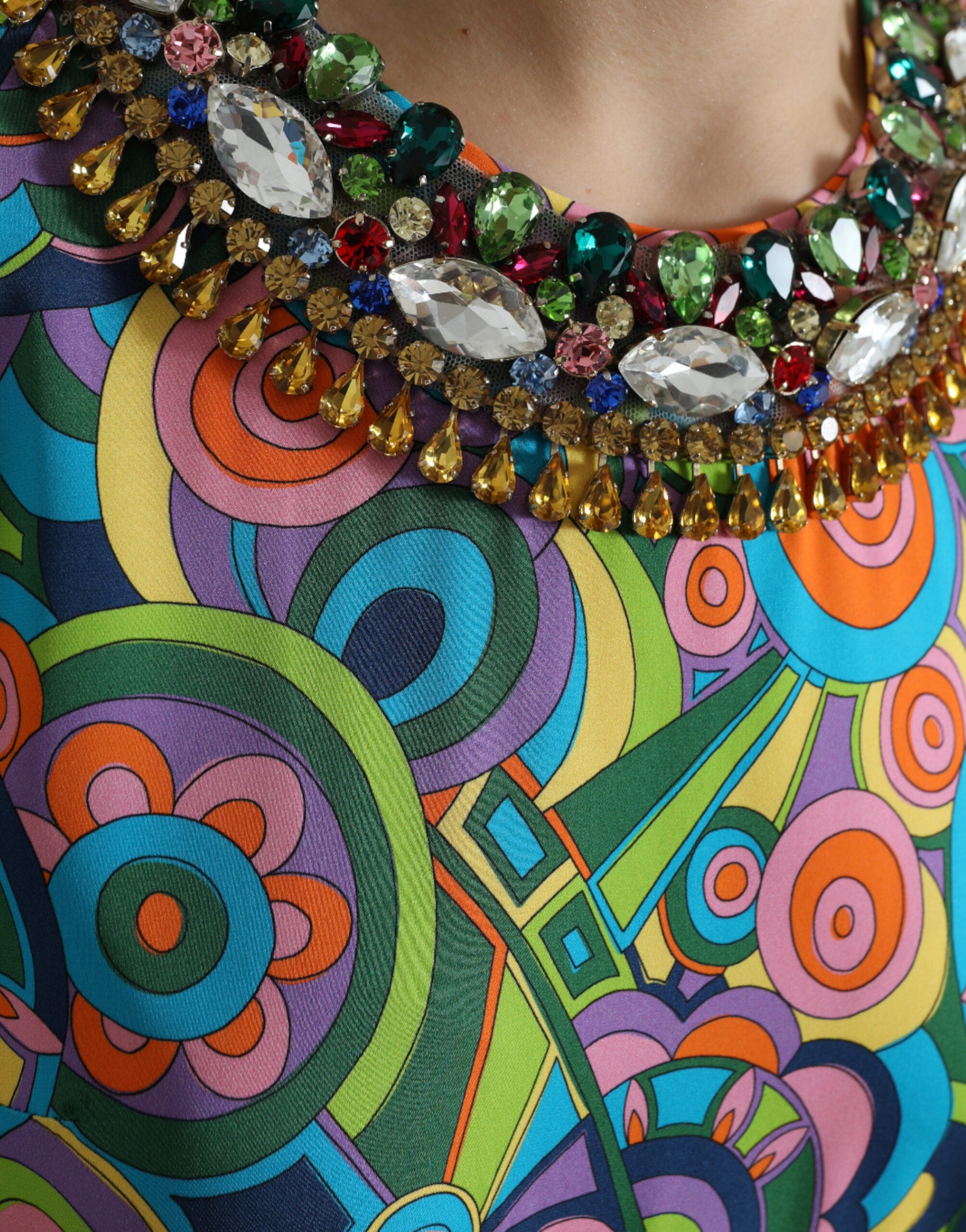 Rochie mini din mătase geometrică multicoloră Dolce &amp; Gabbana
