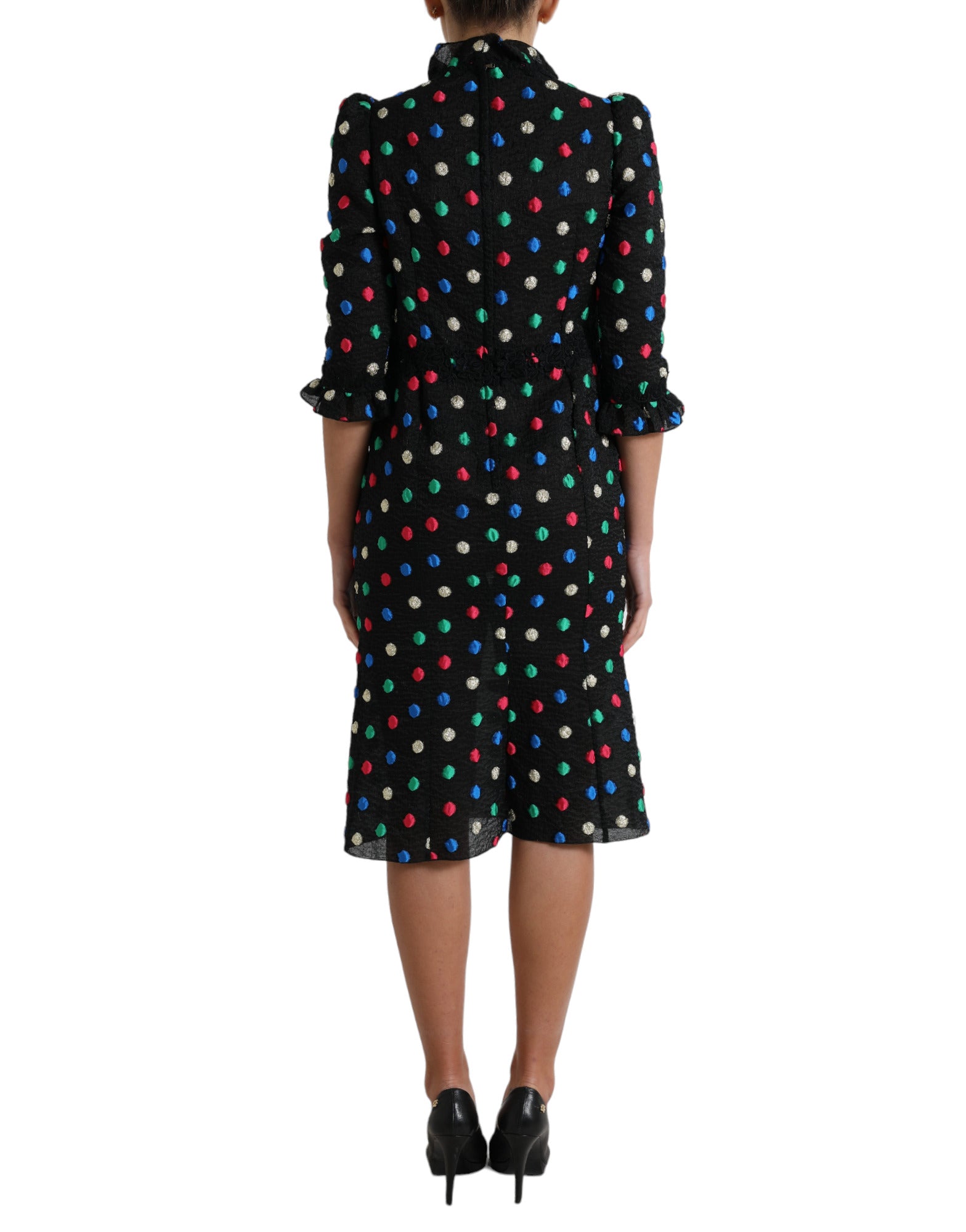 Rochie midi elegantă cu buline și guler înalt Dolce &amp; Gabbana