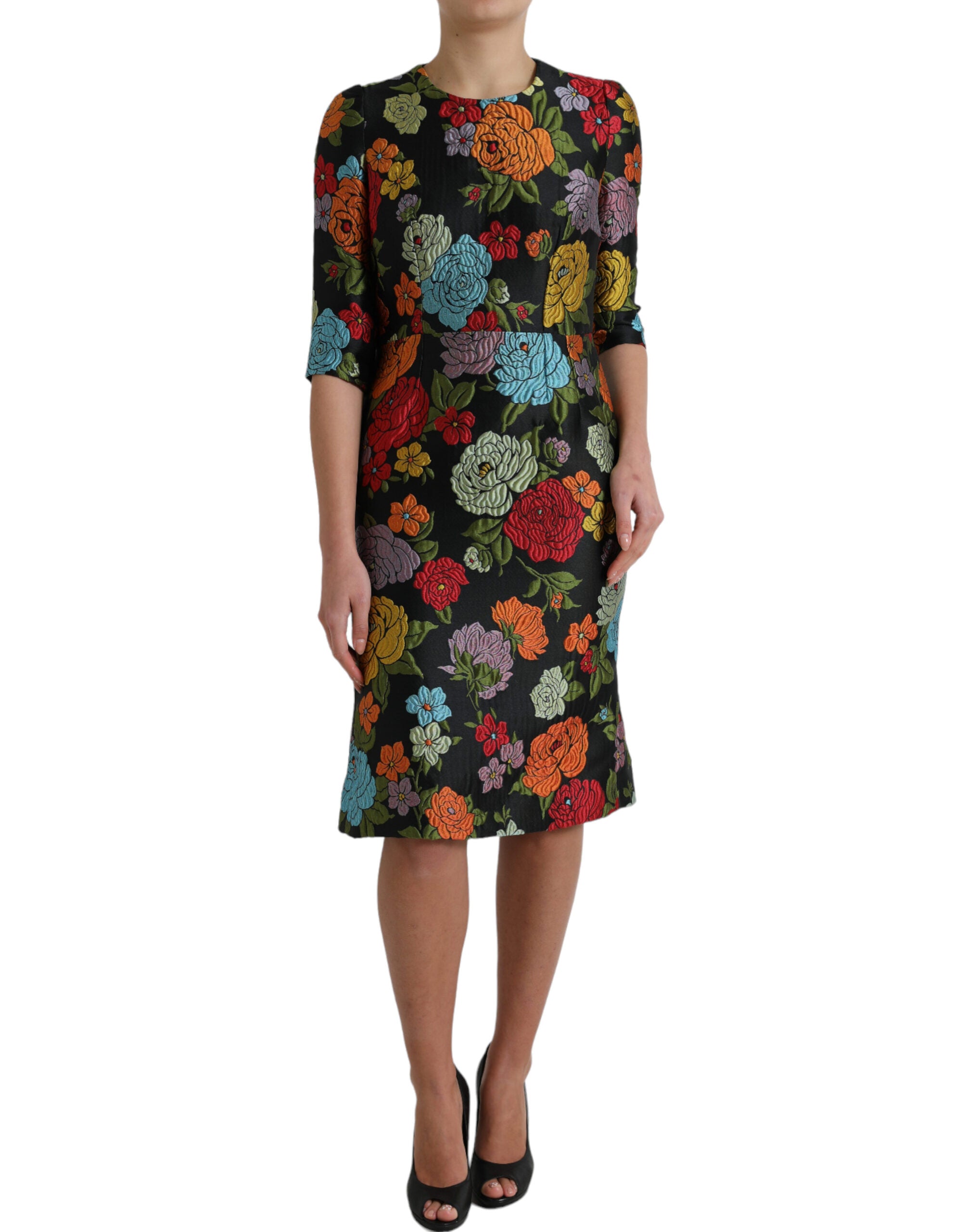 Rochie creion elegantă cu broderie florală Dolce &amp; Gabbana