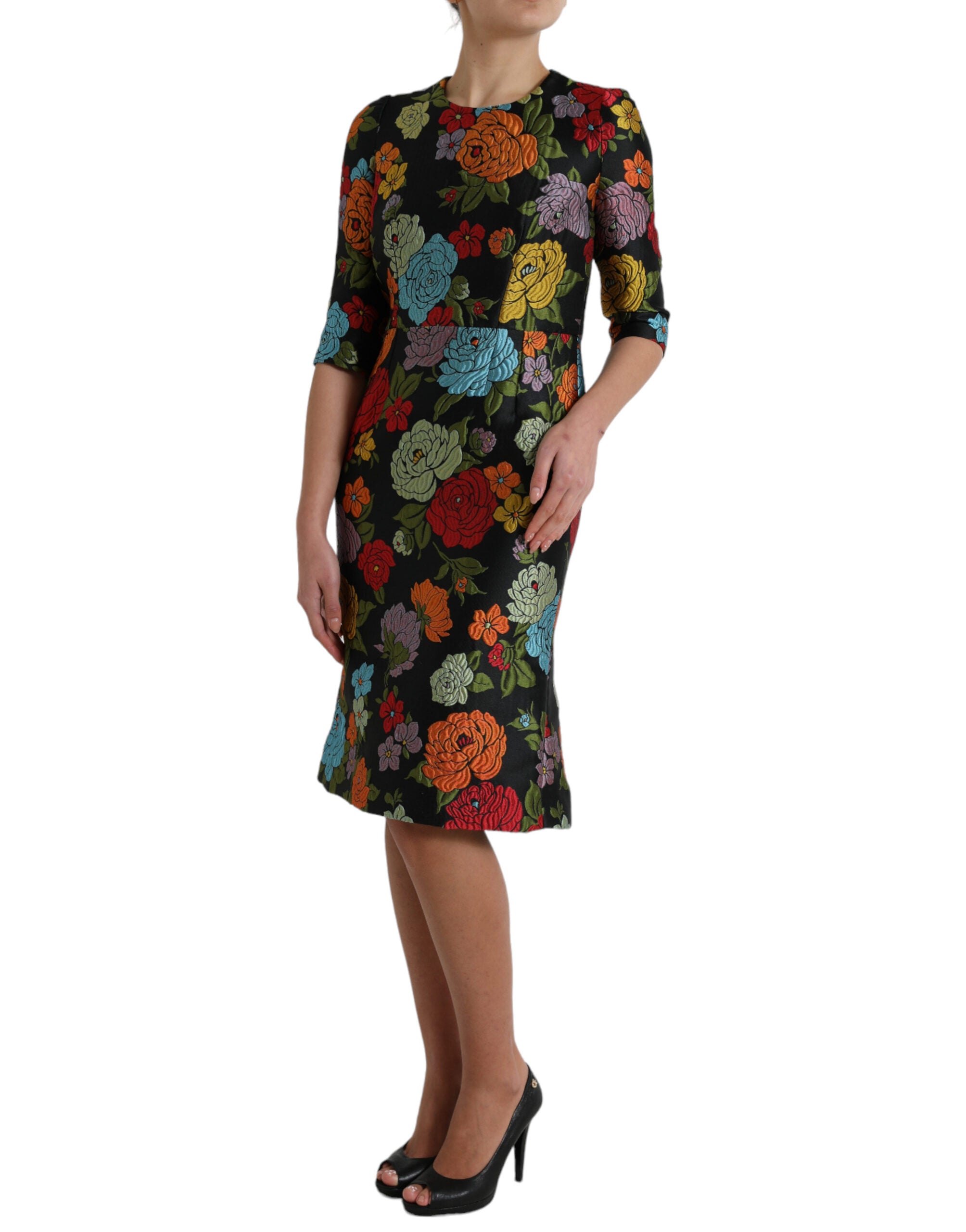 Rochie creion elegantă cu broderie florală Dolce &amp; Gabbana