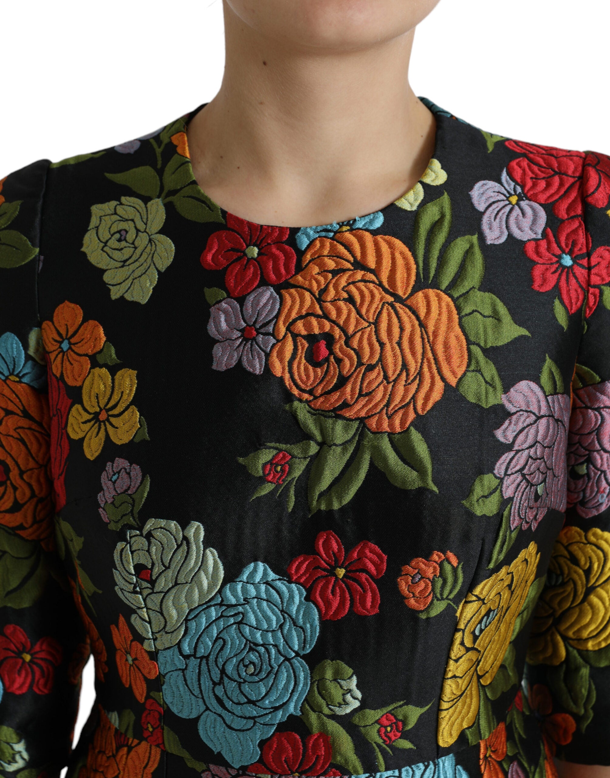 Rochie creion elegantă cu broderie florală Dolce &amp; Gabbana