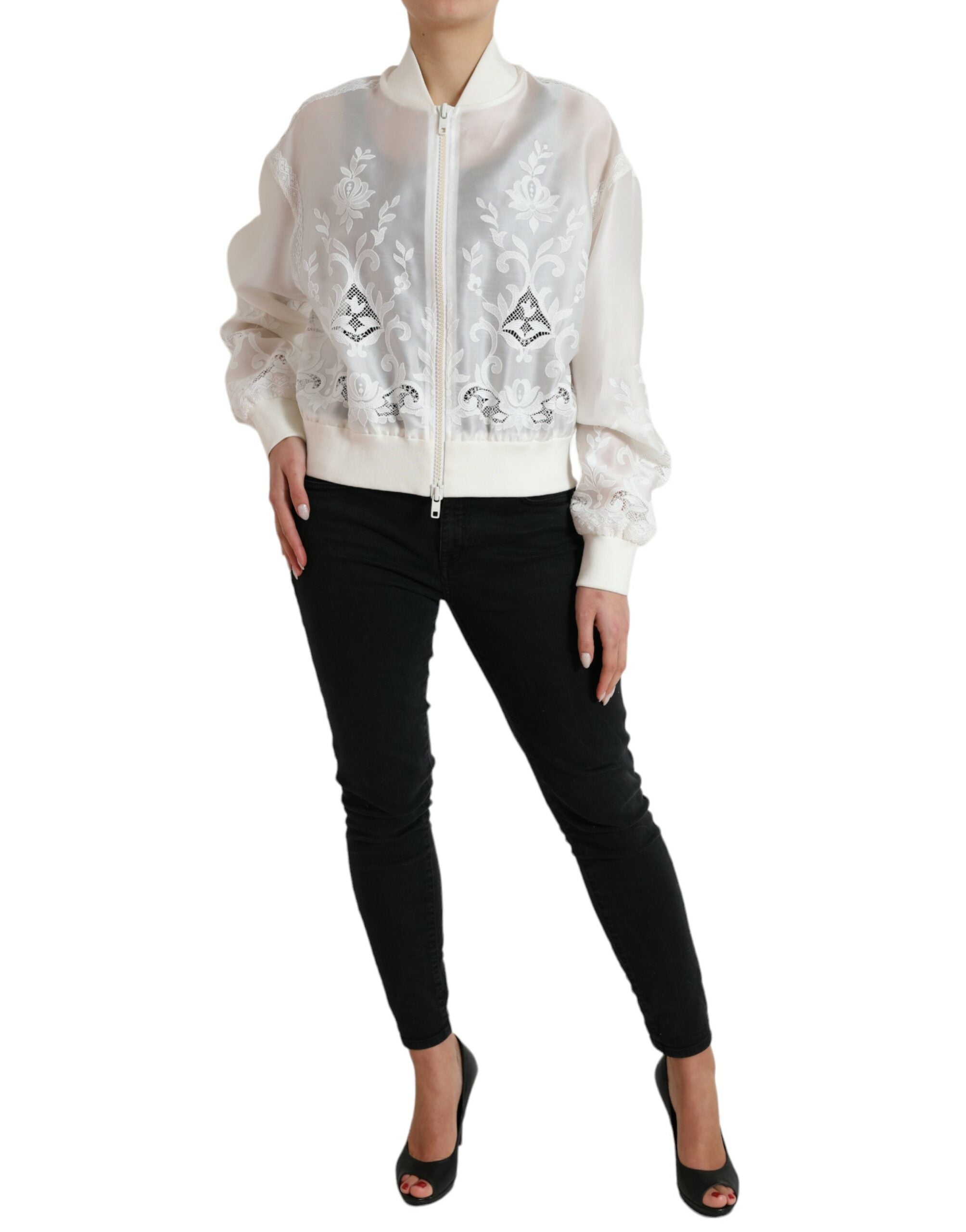 Dolce &amp; Gabbana Elegante weiße Bomberjacke aus Seide