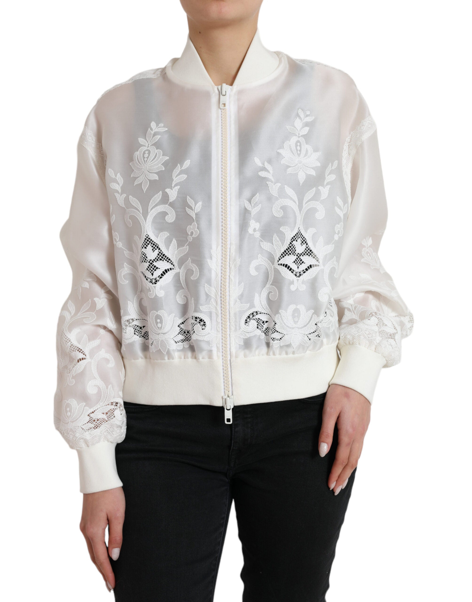 Dolce &amp; Gabbana Elegante weiße Bomberjacke aus Seide