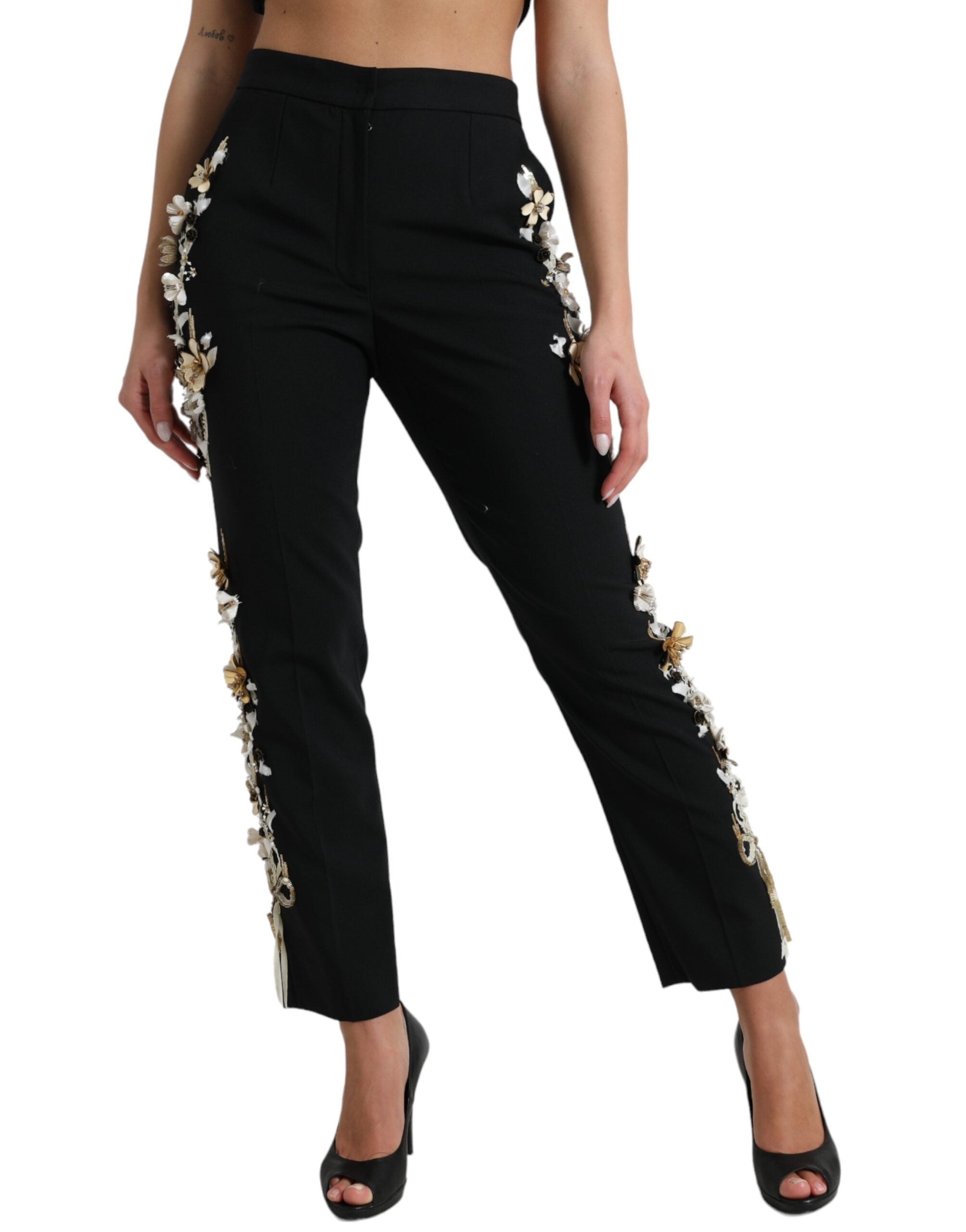Dolce &amp; Gabbana – Elegante, hoch taillierte, konische Hose mit Blumenmuster