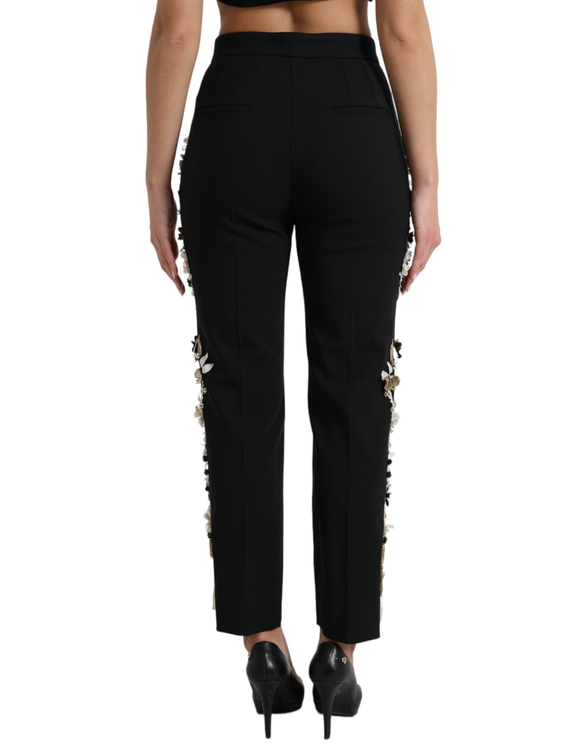 Dolce &amp; Gabbana – Elegante, hoch taillierte, konische Hose mit Blumenmuster