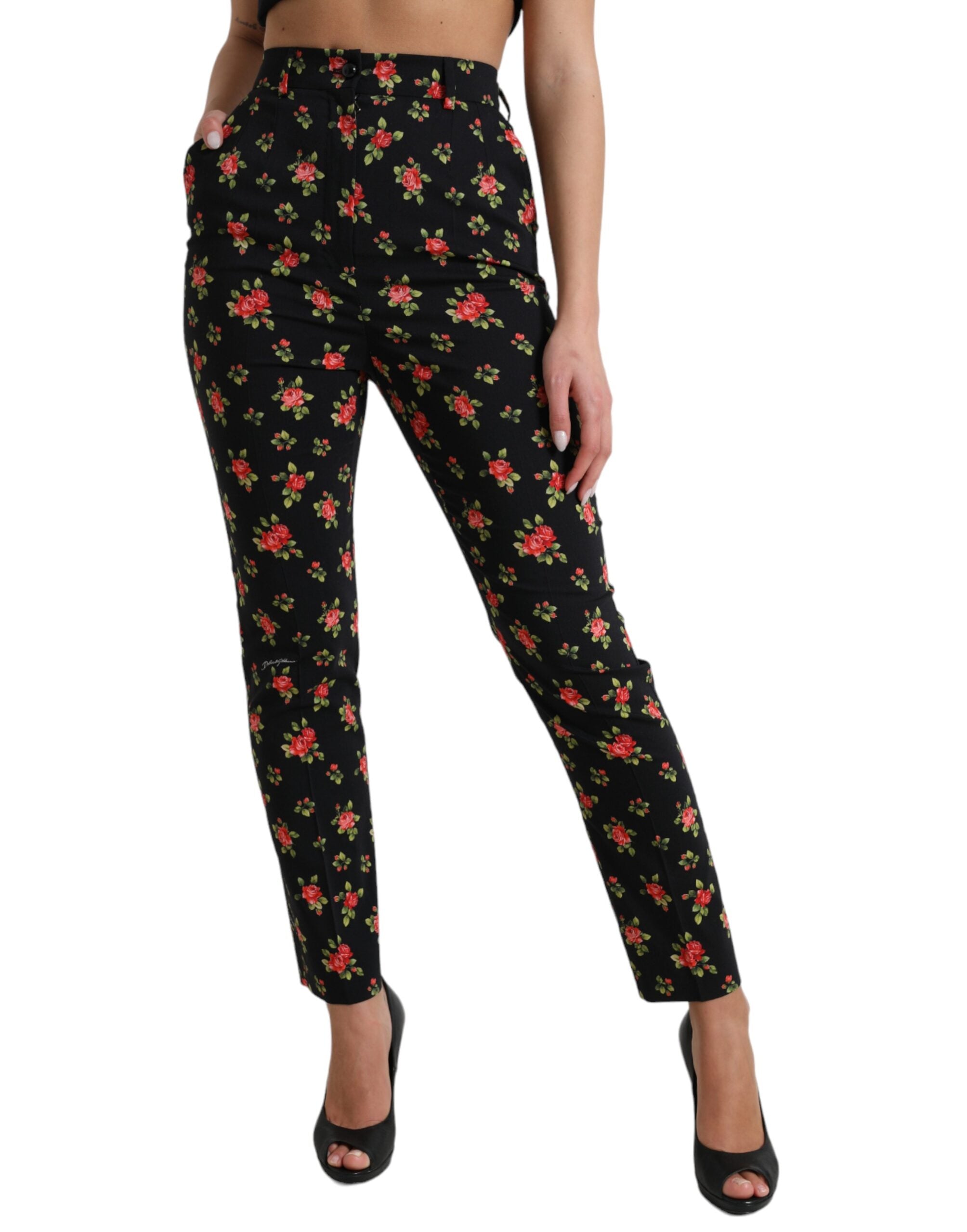 Dolce &amp; Gabbana Elegante hoch taillierte, florale Tapered-Hose
