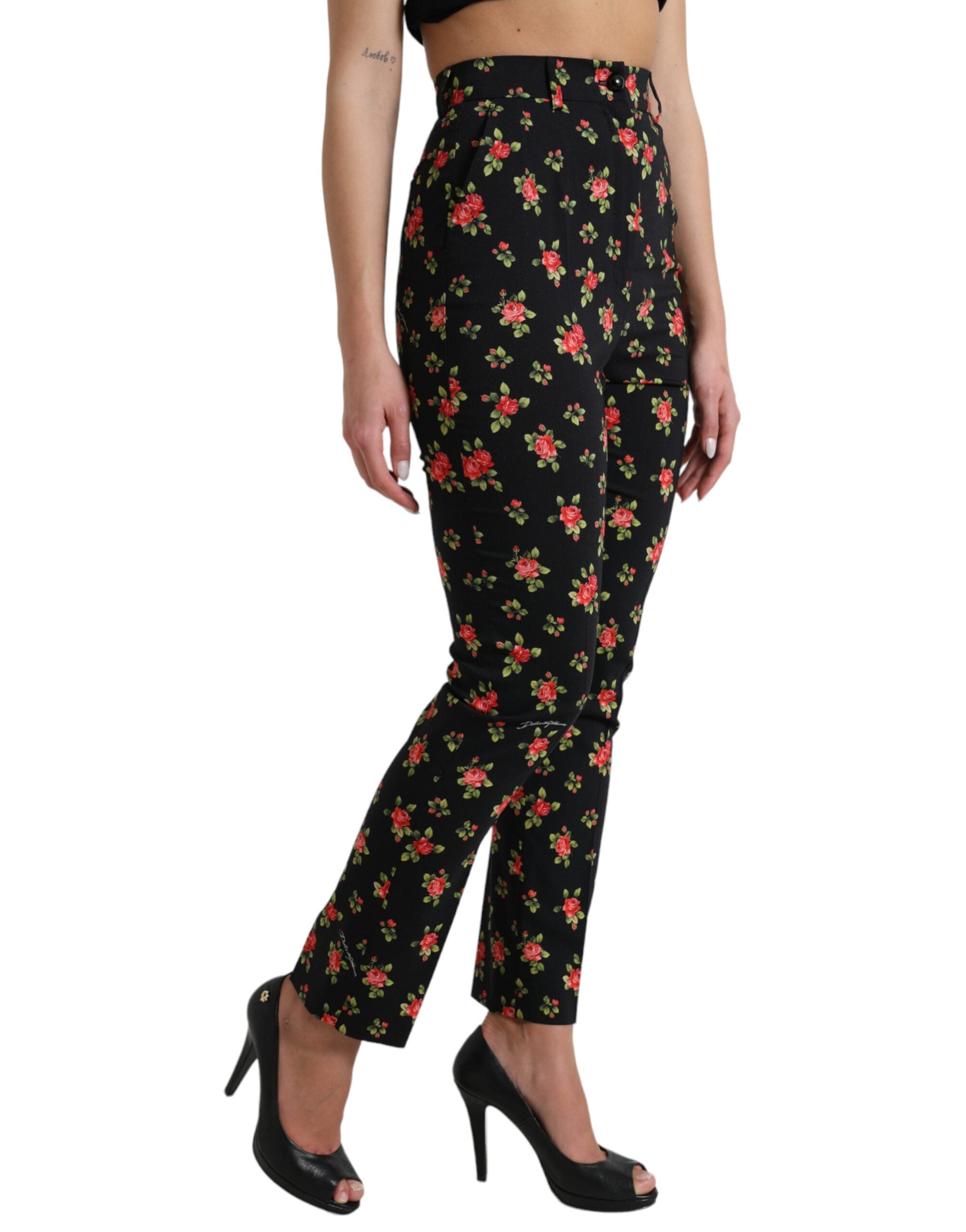 Dolce &amp; Gabbana Elegante hoch taillierte, florale Tapered-Hose