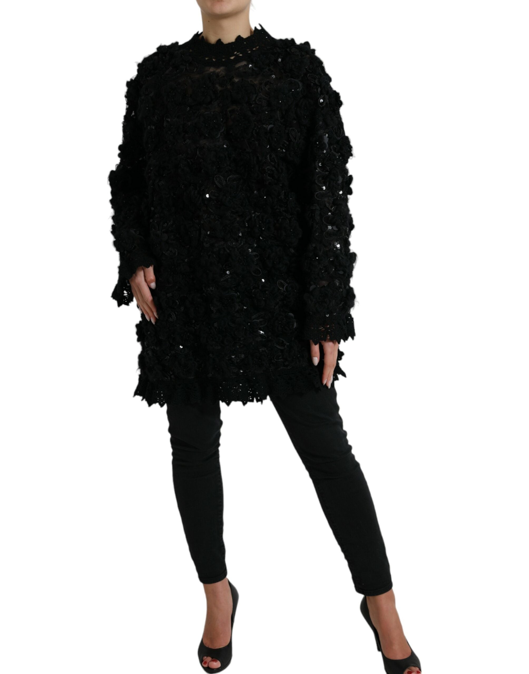 Dolce &amp; Gabbana – Schwarzer Pullover mit Paillettenverzierung
