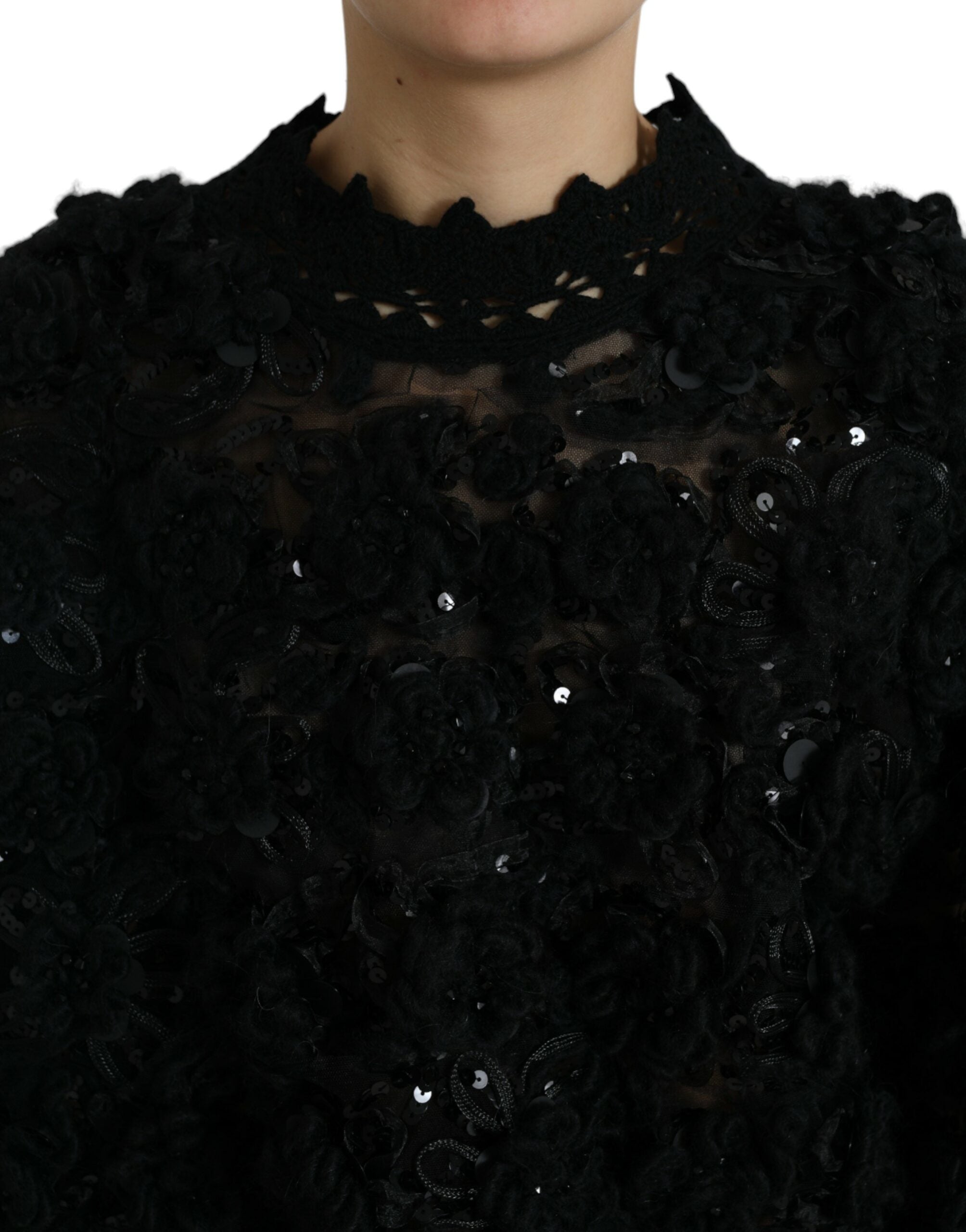 Dolce &amp; Gabbana – Schwarzer Pullover mit Paillettenverzierung