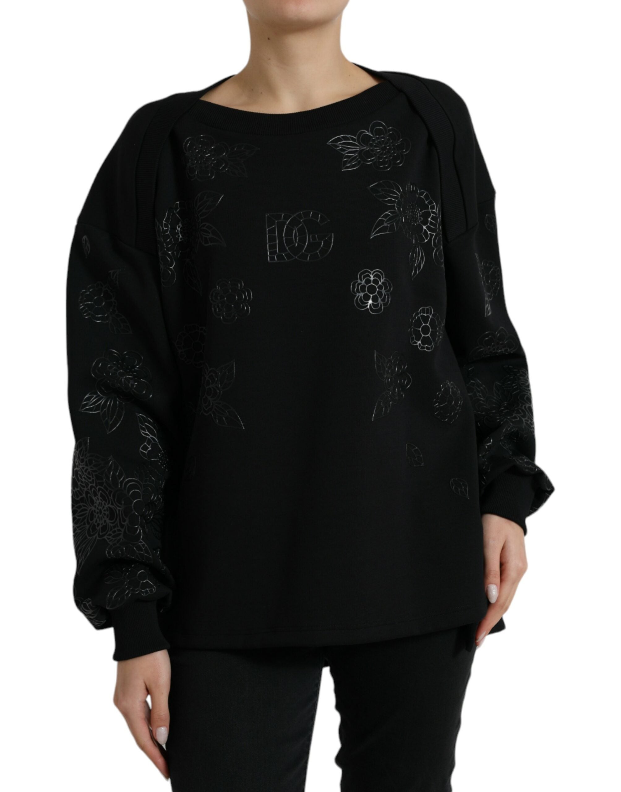 Dolce &amp; Gabbana – Eleganter schwarzer Pullover mit Blumenapplikation
