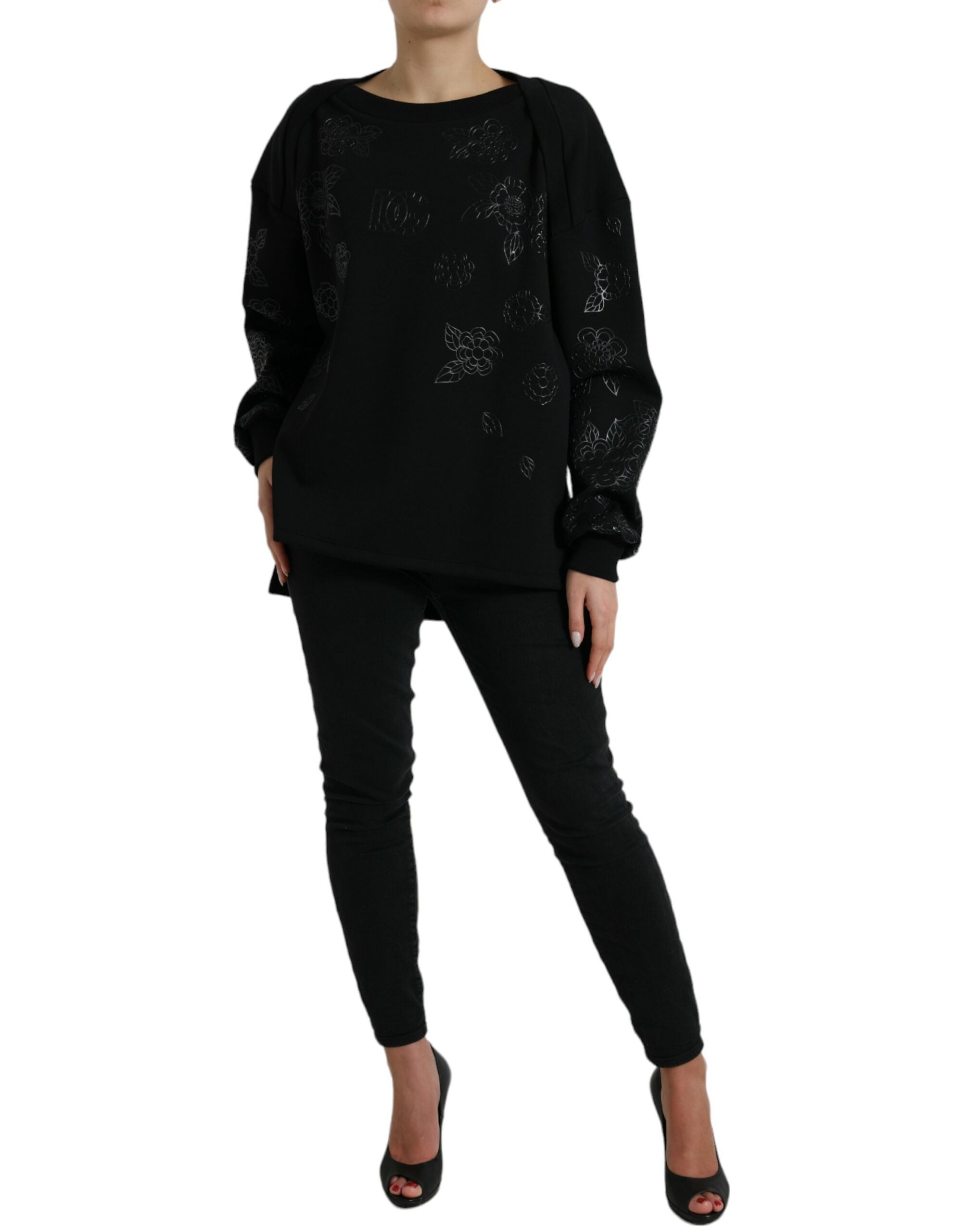 Dolce &amp; Gabbana – Eleganter schwarzer Pullover mit Blumenapplikation