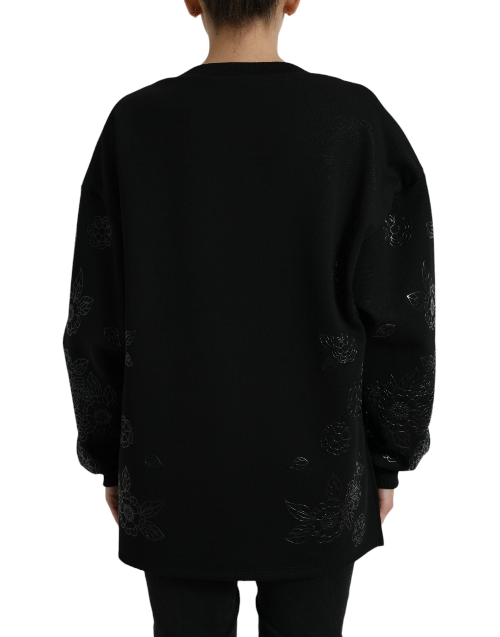 Dolce &amp; Gabbana – Eleganter schwarzer Pullover mit Blumenapplikation