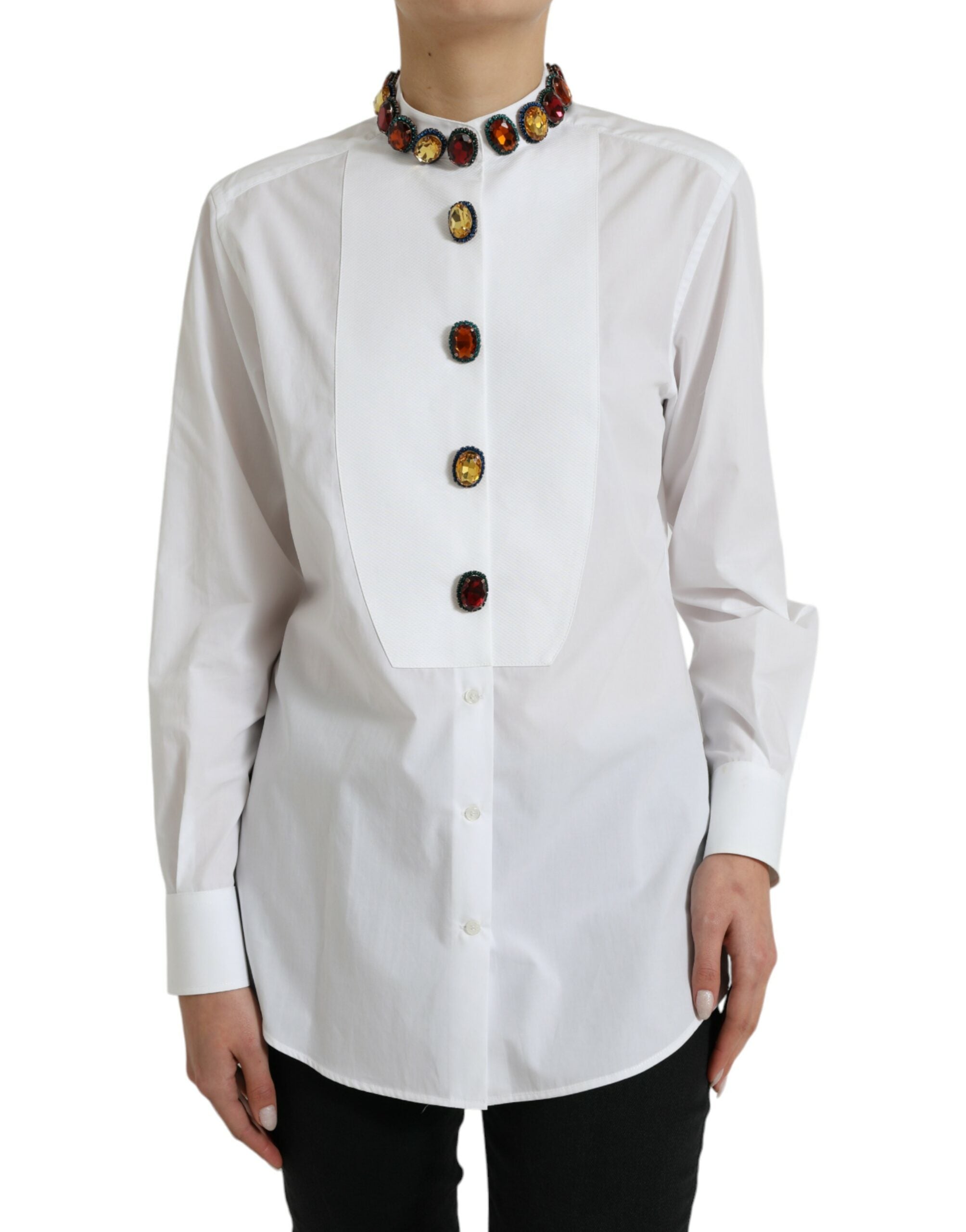 Dolce &amp; Gabbana Bluză elegantă din bumbac alb cu cristale