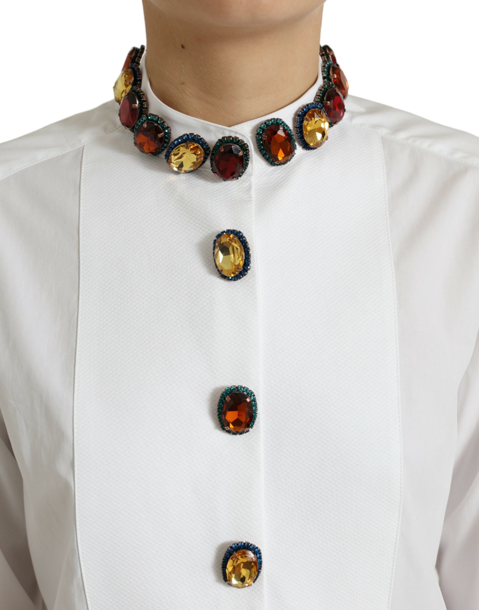 Dolce &amp; Gabbana Bluză elegantă din bumbac alb cu cristale