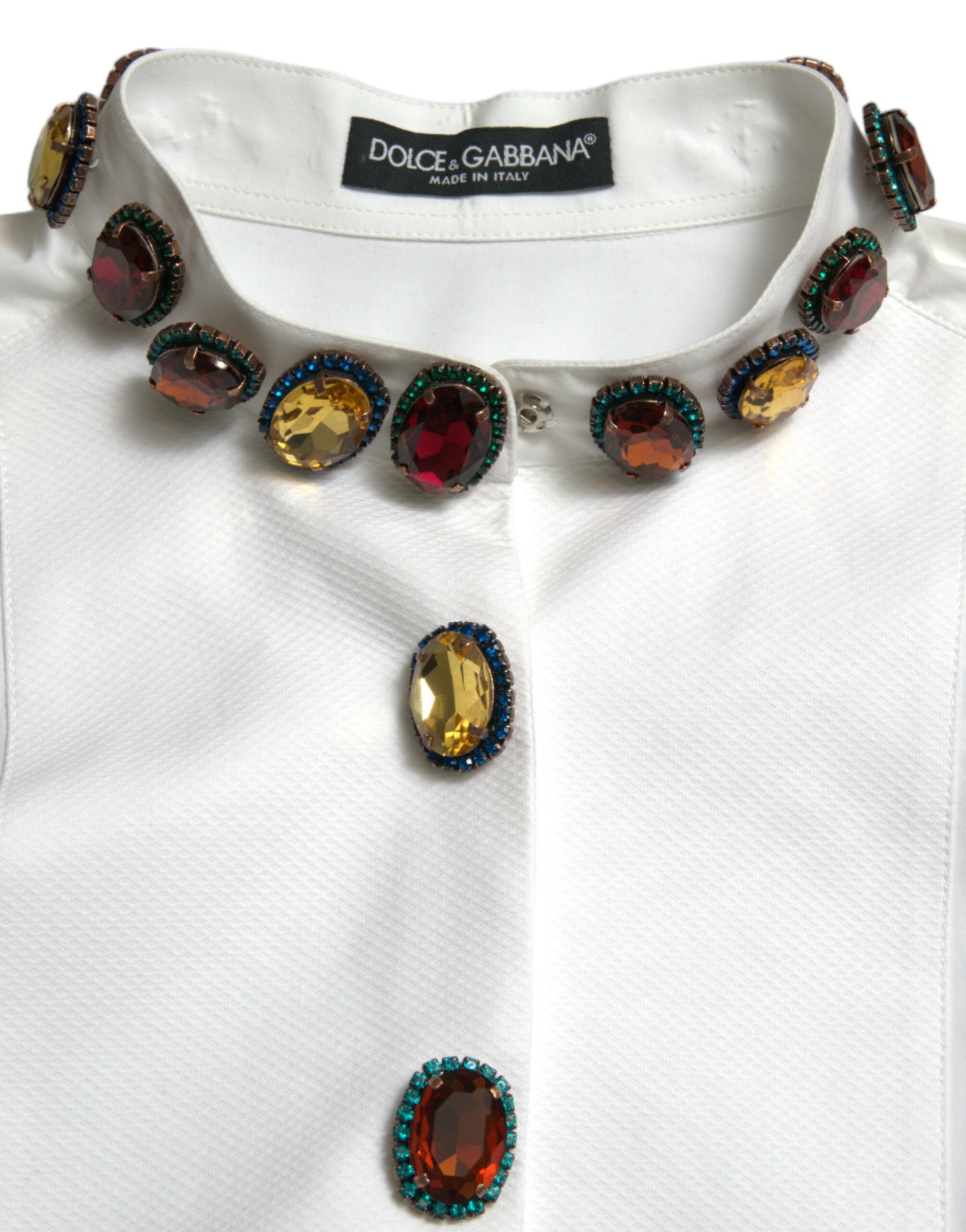Dolce &amp; Gabbana Bluză elegantă din bumbac alb cu cristale