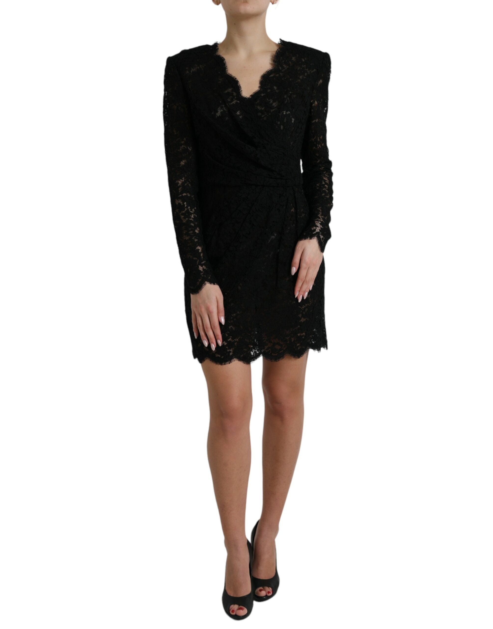 Rochie mini elegantă neagră cu imprimeu floral din dantelă Dolce &amp; Gabbana