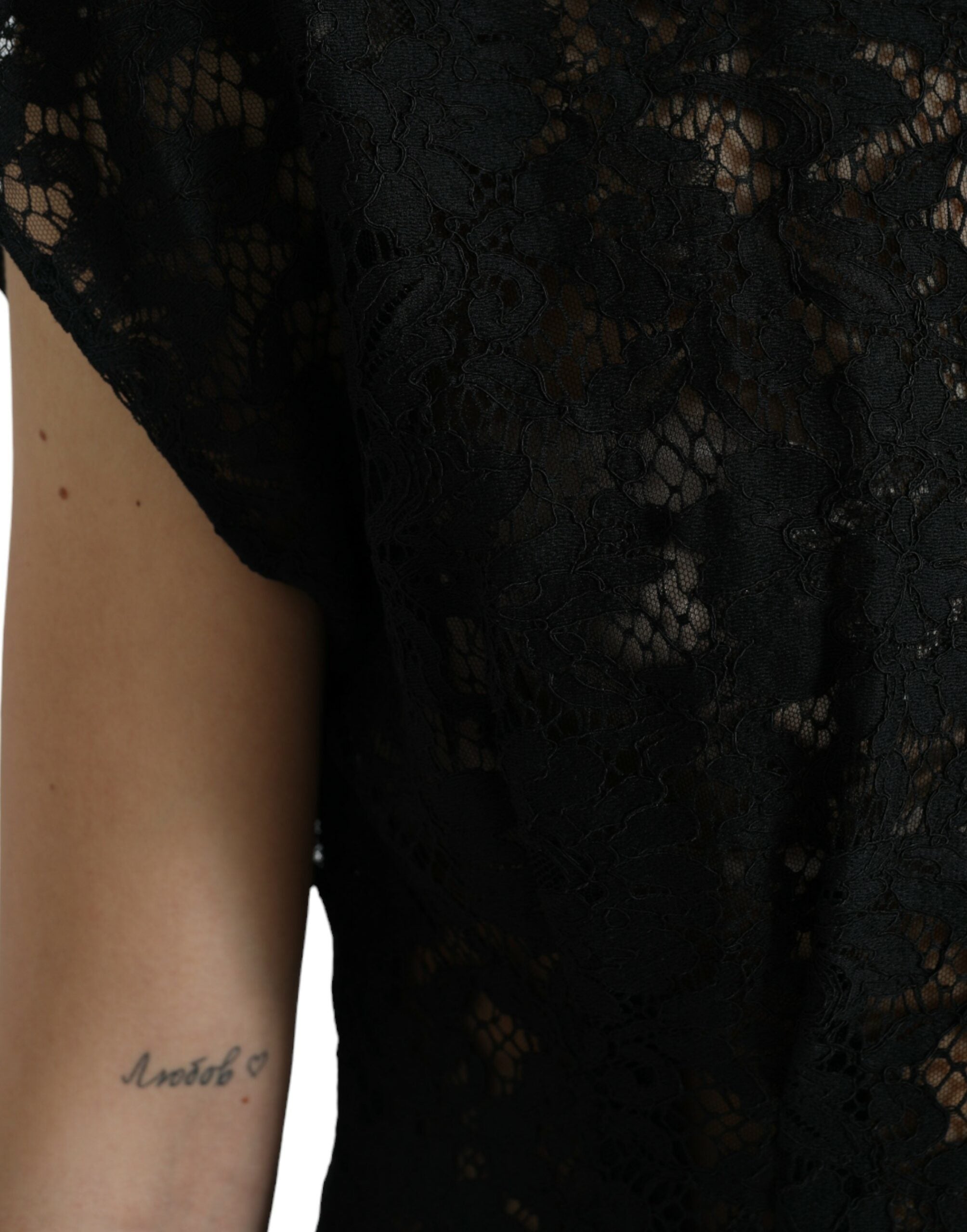 Rochie mini elegantă neagră cu imprimeu floral și linie A din dantelă Dolce &amp; Gabbana