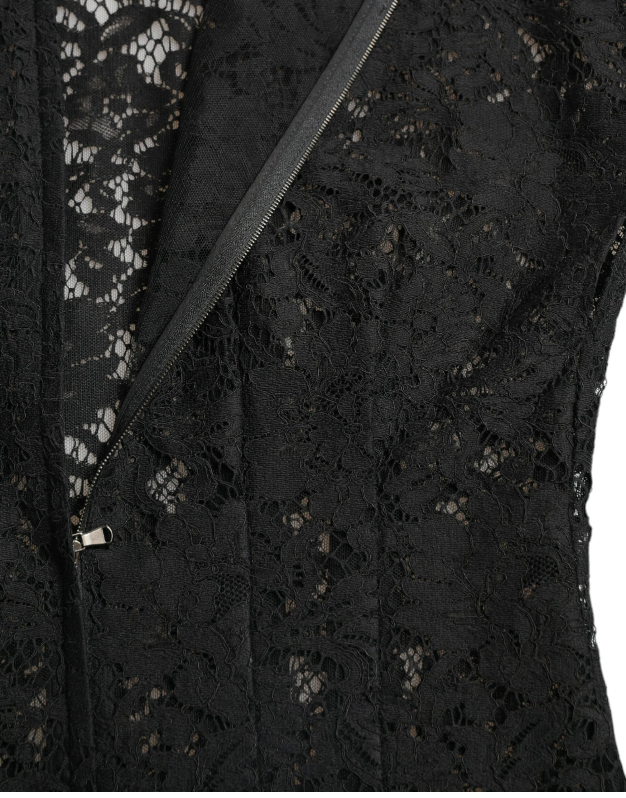 Rochie mini elegantă neagră cu imprimeu floral și linie A din dantelă Dolce &amp; Gabbana