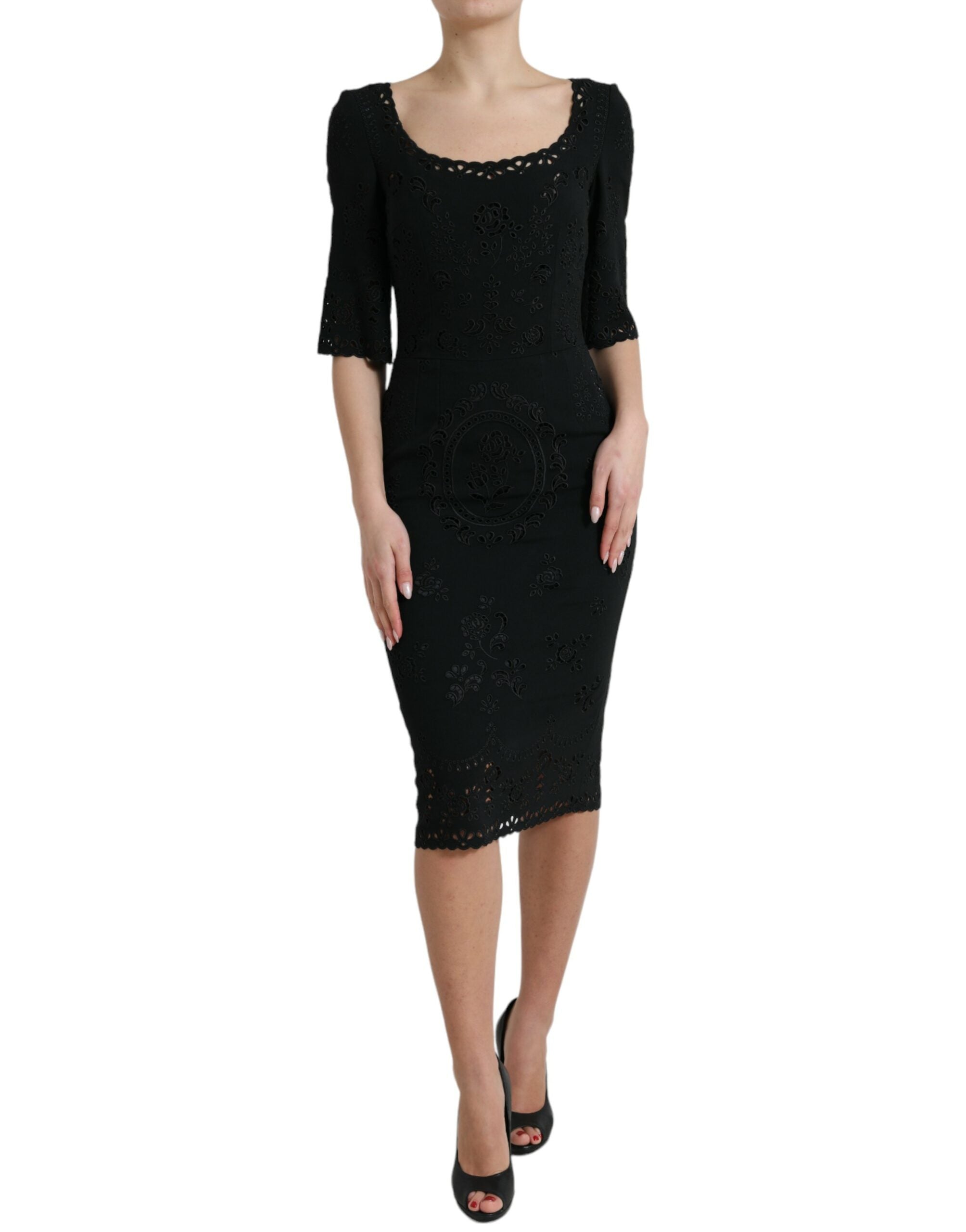 Rochie midi mulată cu imprimeu floral Dolce &amp; Gabbana neagră