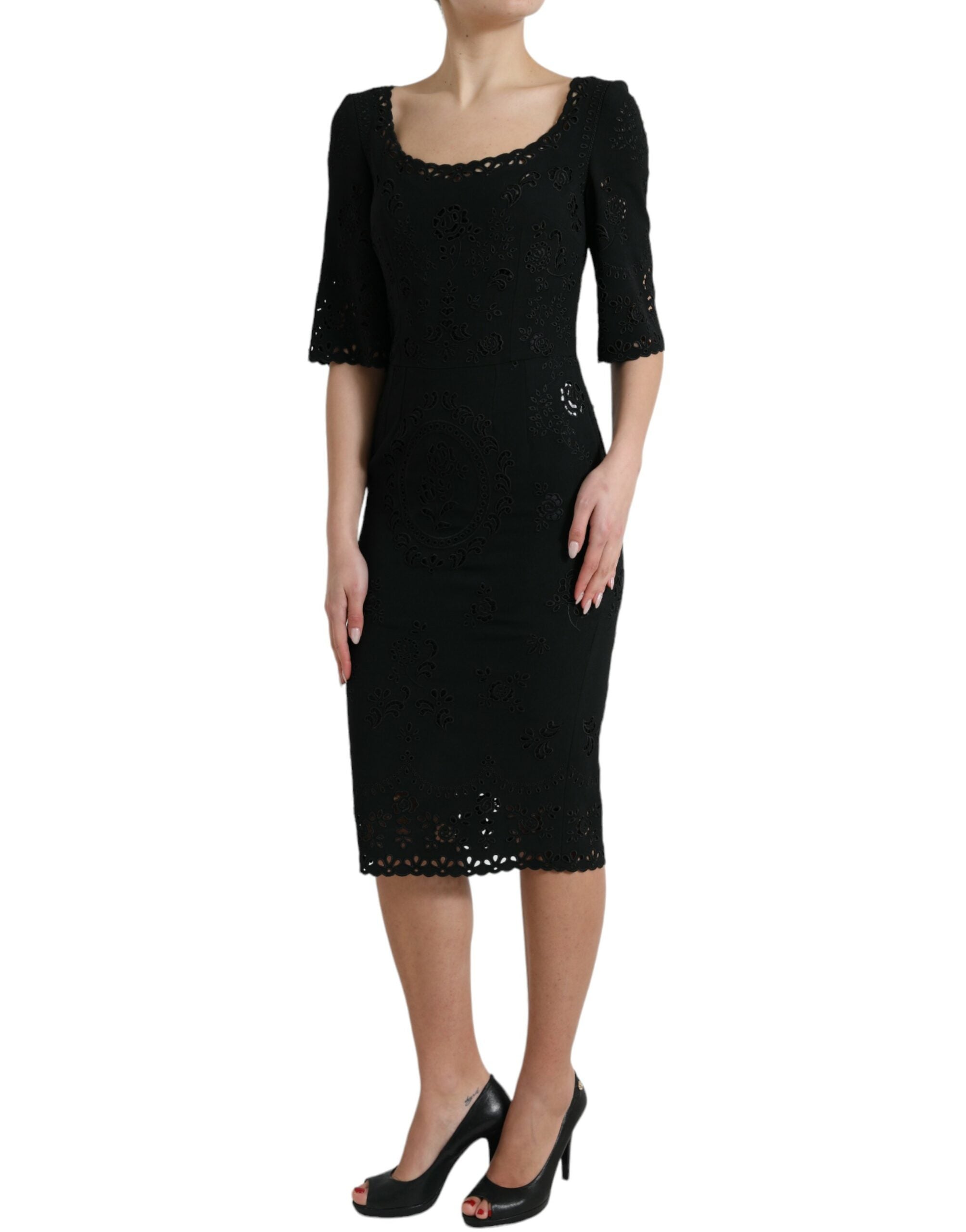 Rochie midi mulată cu imprimeu floral Dolce &amp; Gabbana neagră