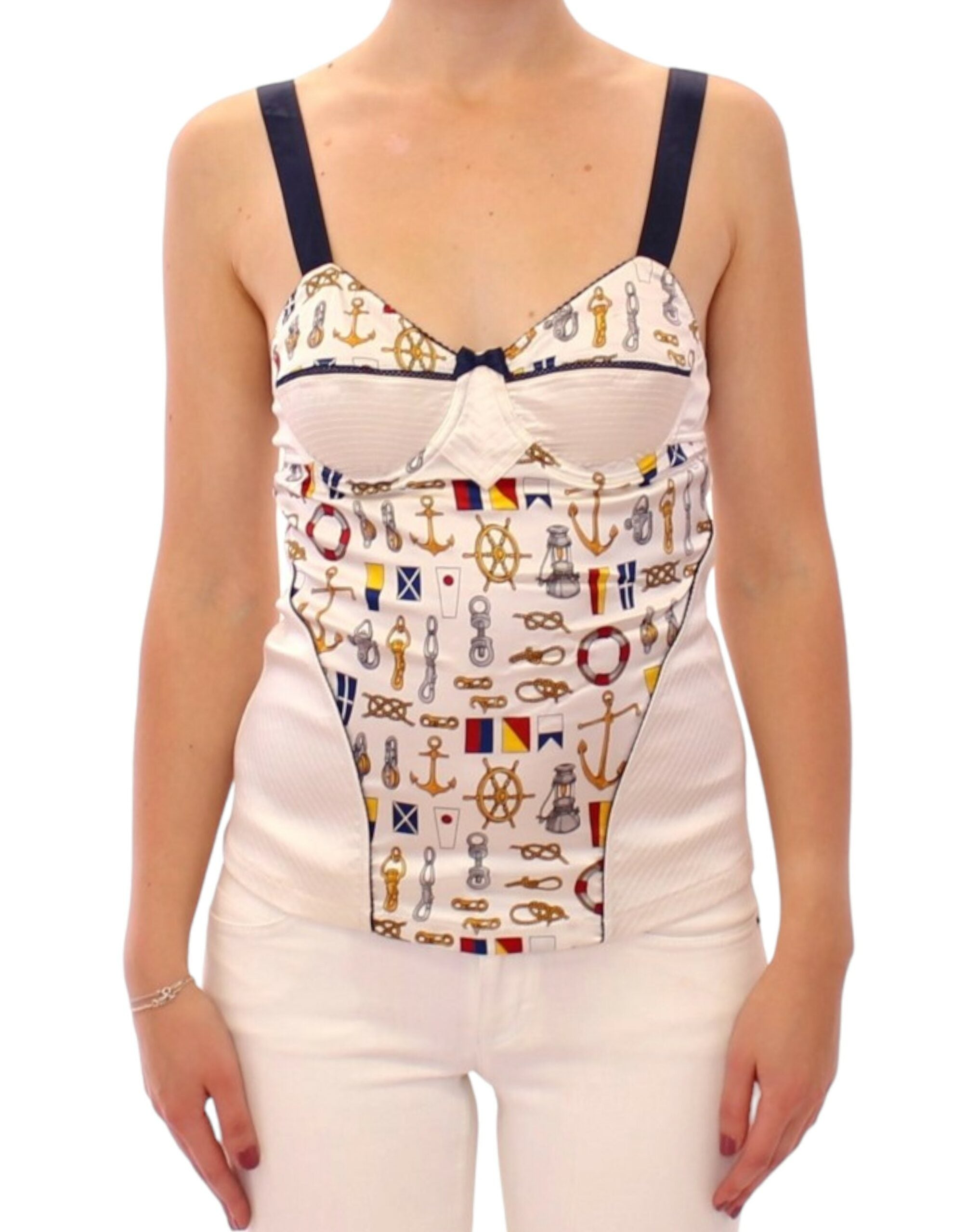 Dolce &amp; Gabbana – Weißes Stretch-Tanktop mit Matrosenmotiv