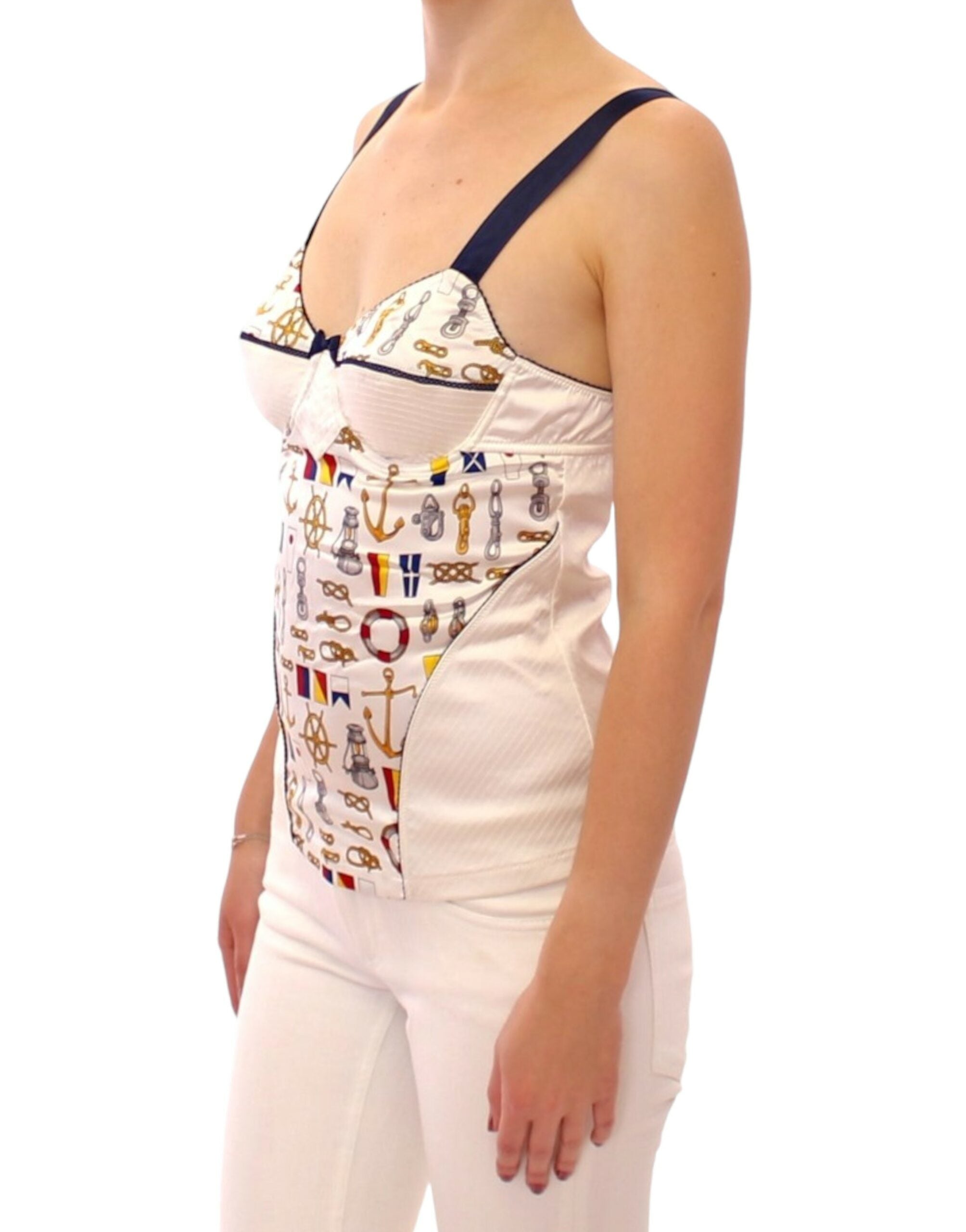 Dolce &amp; Gabbana – Weißes Stretch-Tanktop mit Matrosenmotiv