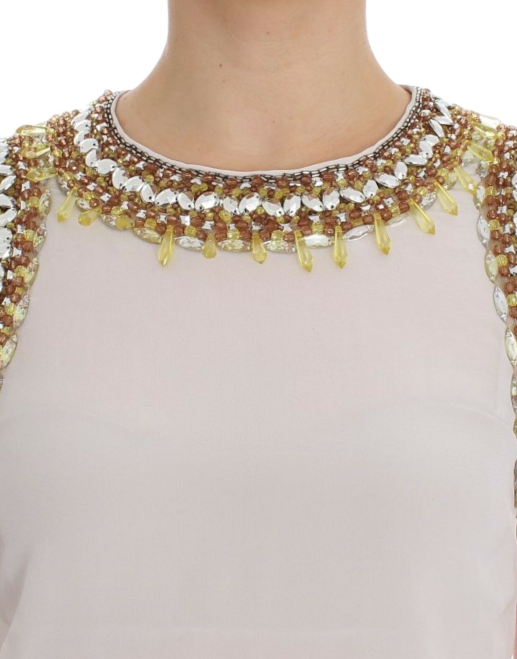 Dolce &amp; Gabbana Elegante ärmellose Seidenbluse mit Kristallverzierung