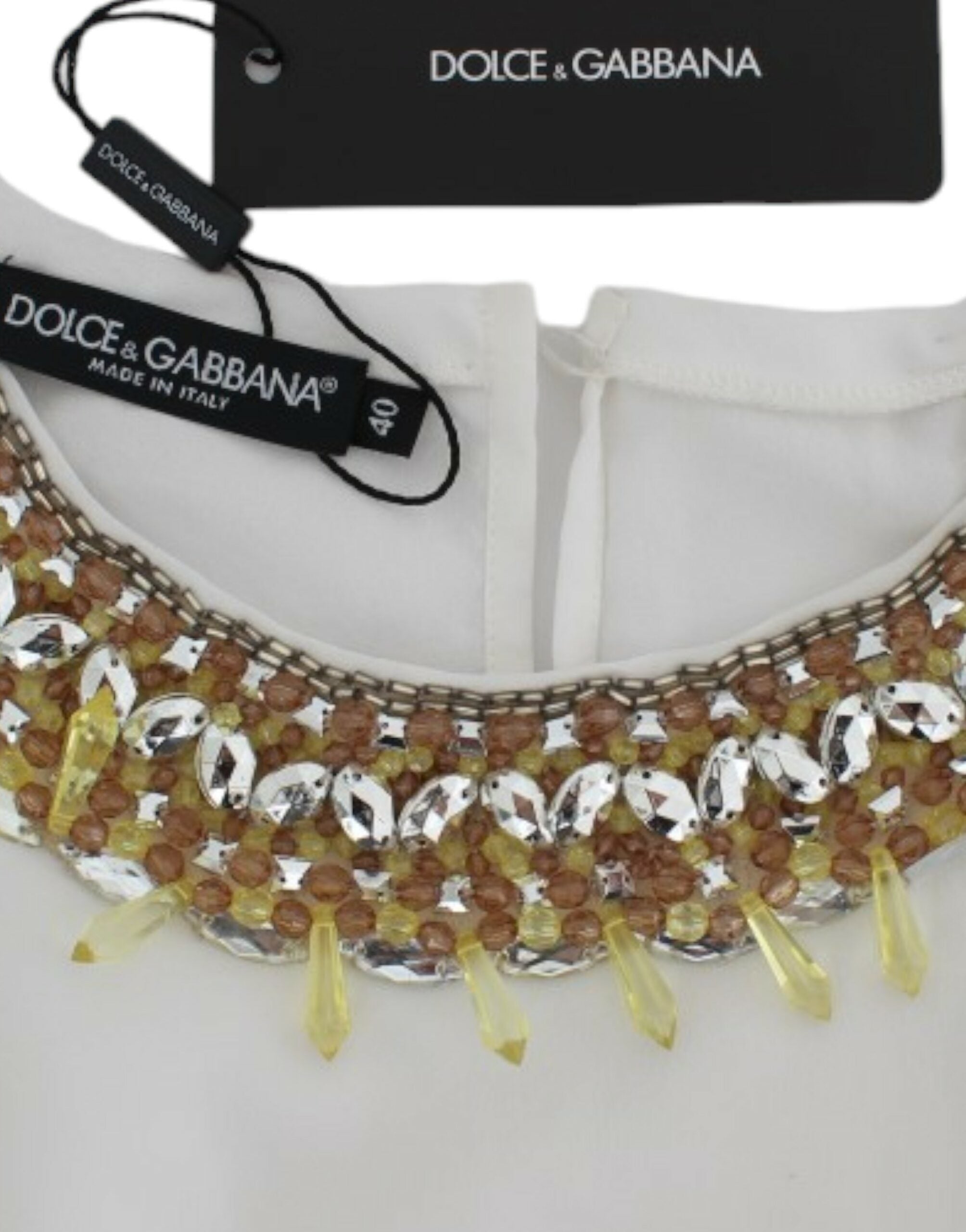 Dolce &amp; Gabbana Elegante ärmellose Seidenbluse mit Kristallverzierung