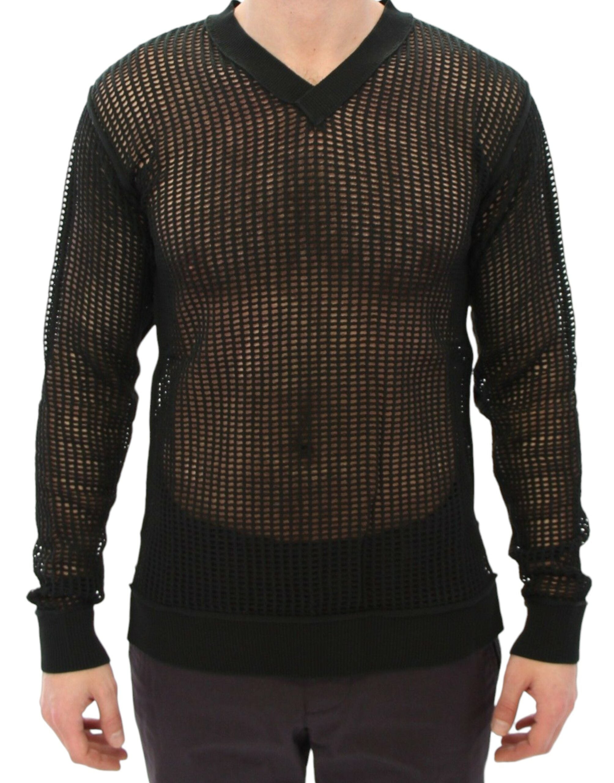 Dolce &amp; Gabbana Eleganter dunkelgrüner Strickpullover mit V-Ausschnitt