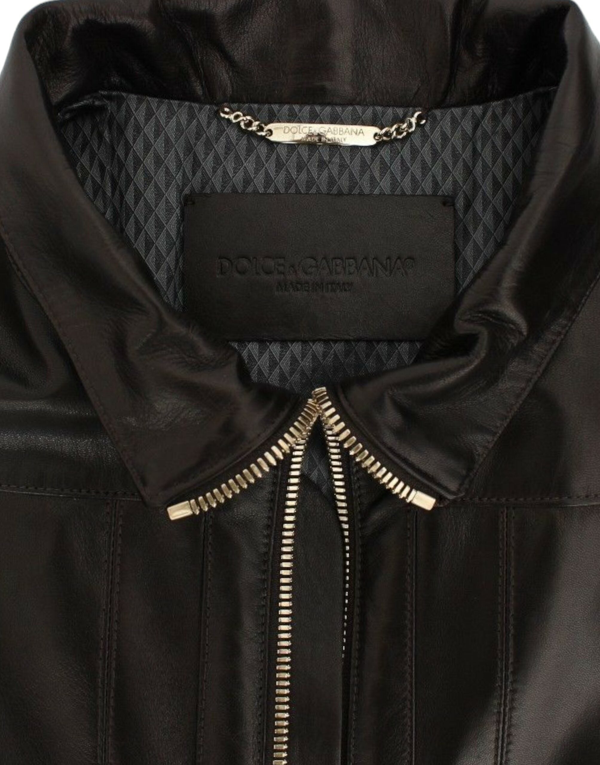 Dolce &amp; Gabbana Elegante braune Lederjacke mit Golddetails