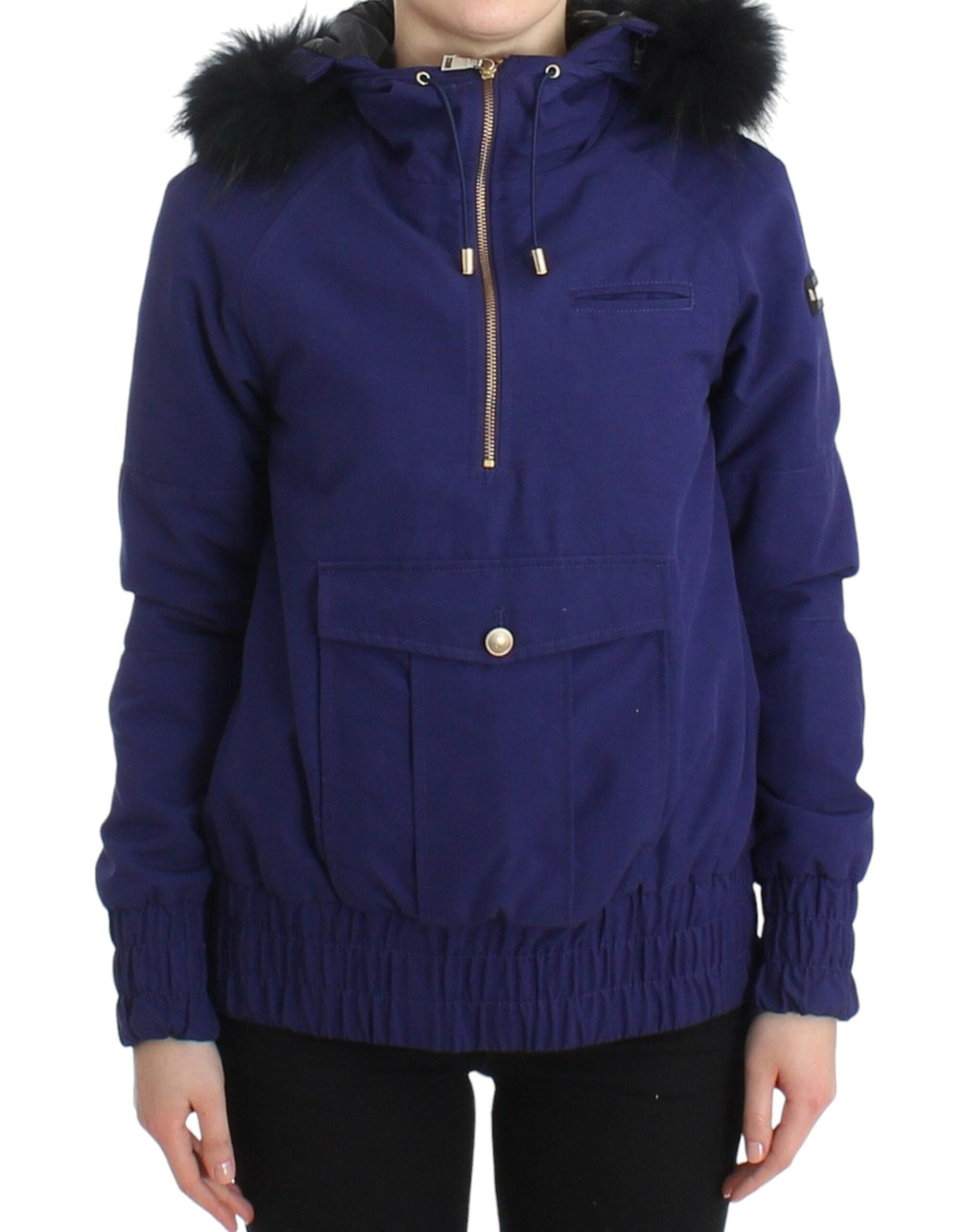 GF Ferre Chic – Blaue K-Way-Jacke mit Kunstpelz-Akzent